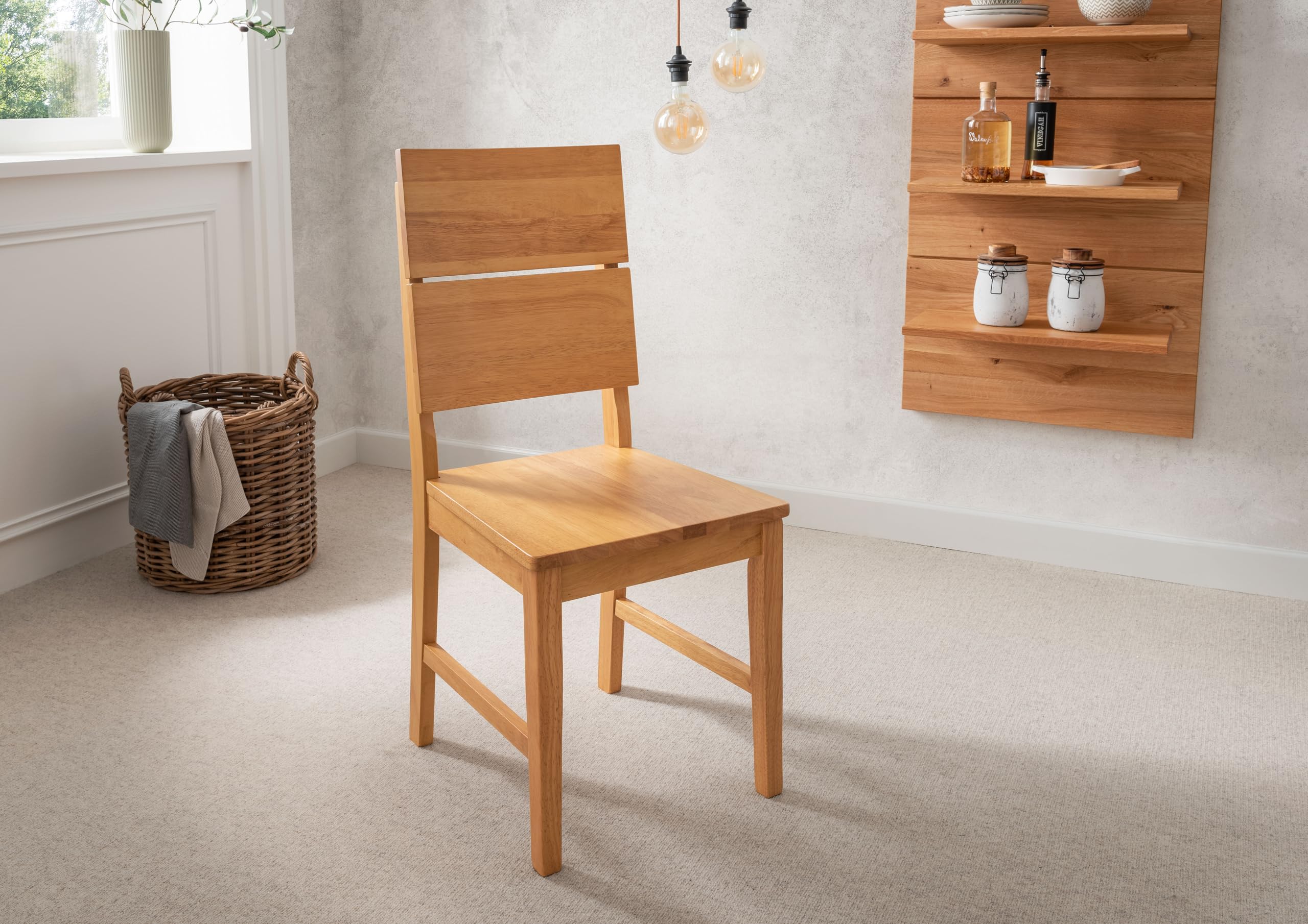 Woodroom Kota 2er Stuhl-Set – Massivholz Hevea, Eiche lackiert & pflegeleicht, Moderne Küchen- & Esszimmerstühle im schlichten Design