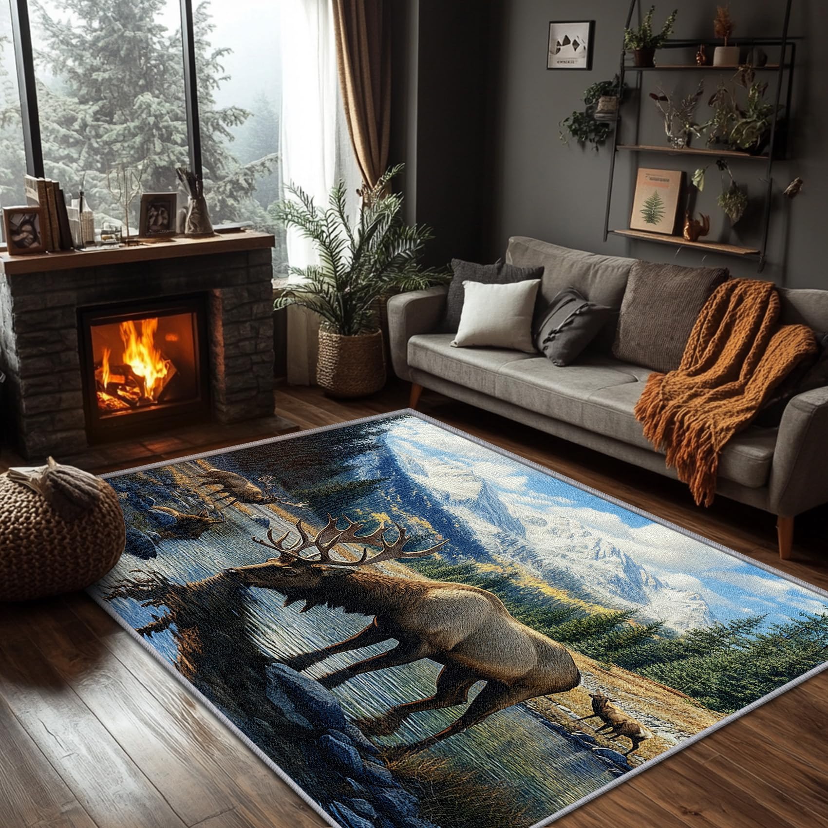 SherAvant Moose Rug 8x10-2x3 Rug - Moose Rug - Nature Wildlife Cabin Area Rug - Mountain Forest Wild Animal Rugs - Rustic Country Carpet - Moose Home