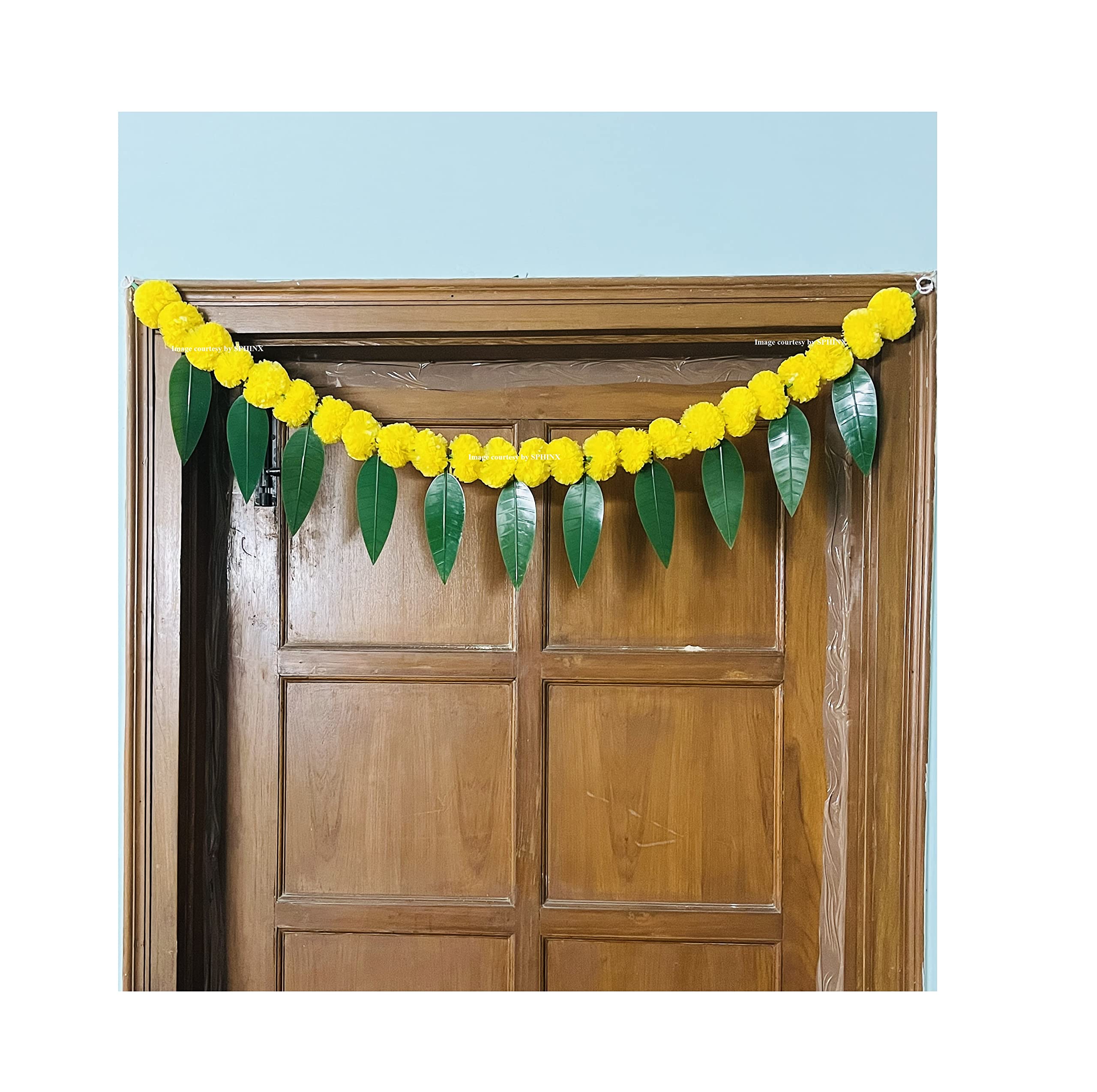 SPHINX Artificial Marigold &Mango Leaves Simple Door-Window toran/Door hangings/Festive Decorations - Approx.100 cms/40 Inches/3.33 Ft. - (Yellow, 1)