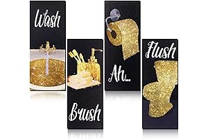 Chinco 4 Pcs Funny Women Bathroom Wall Art Decor Gold