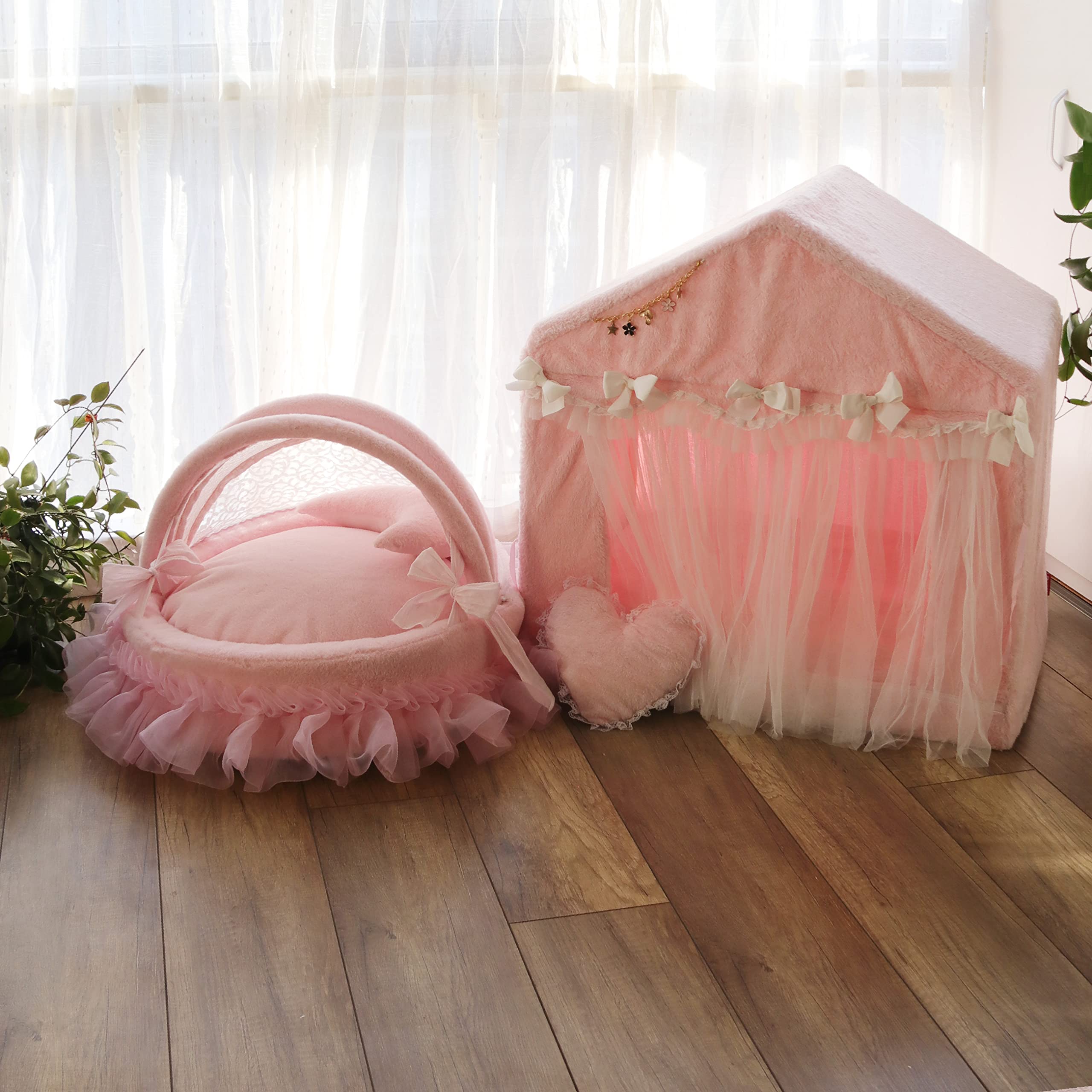 Casetta deluxe per cani, gatti, cuccioli, gattini, per interni, soffice, invernale, calda e accogliente, in pile di velluto (S: 48 x 38 x 50 cm, rosa principessa)