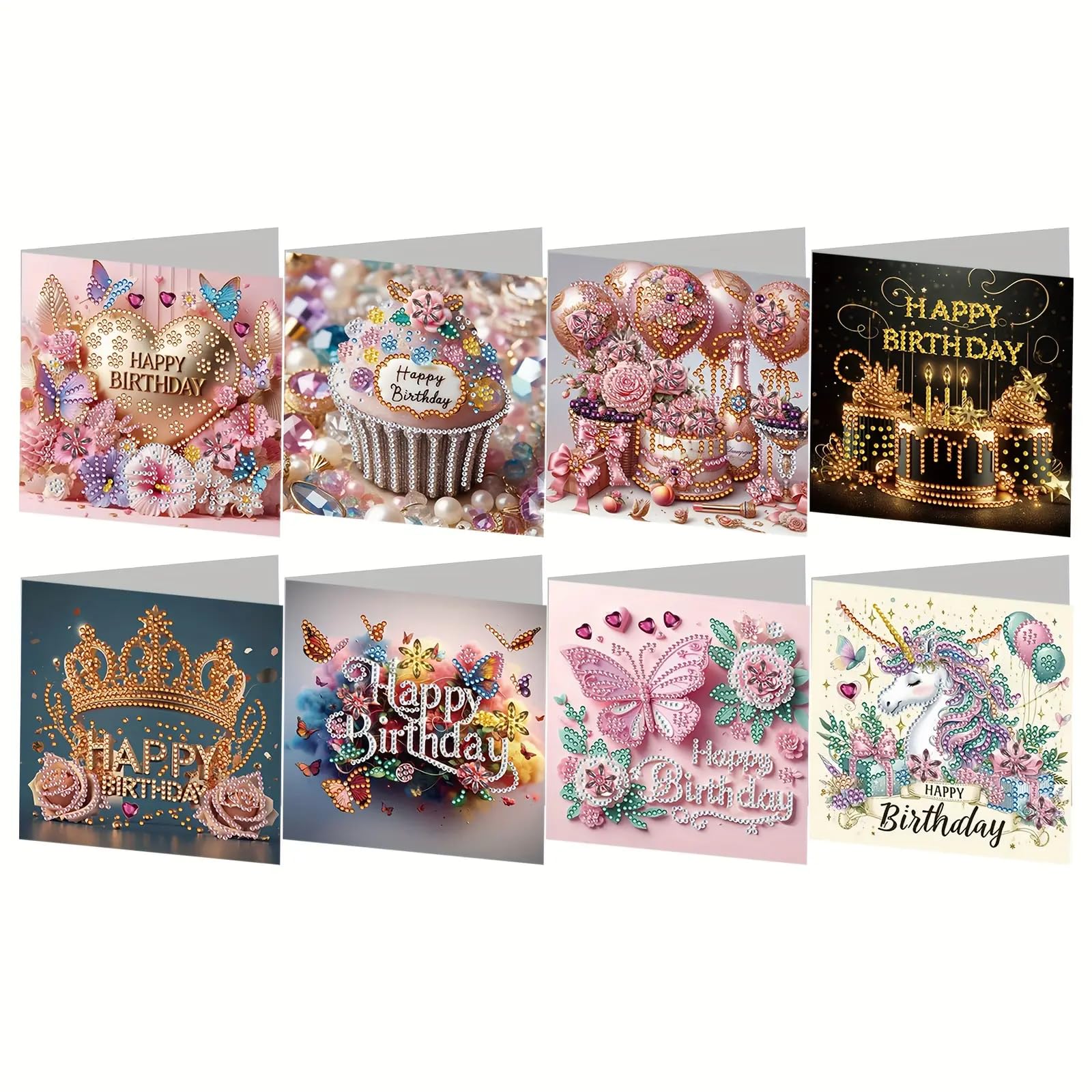 Syntego 8pcs 5D DIY Diamond Art Birthday Card Kit for Adults | Creative Greeting Set with Diamond Painting Supplies | Unique Handmade Craft Gift | Personalized Message Cards for Birthdays