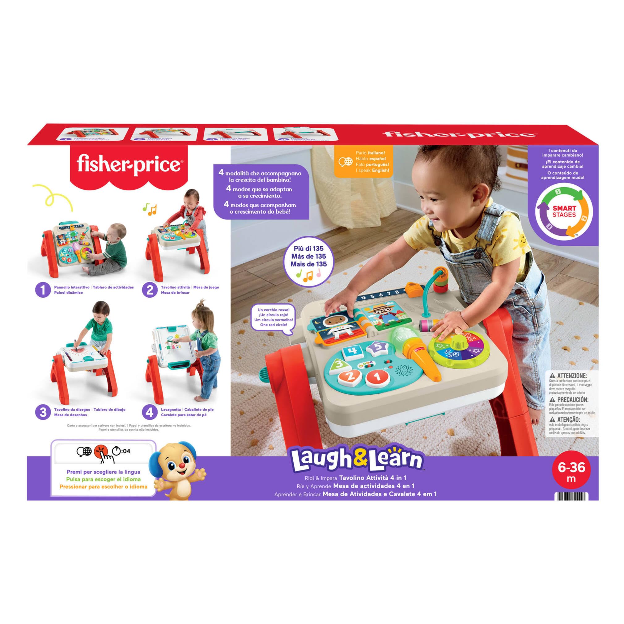 Fisher-Price Mesa de Actividades 4 en 1 | Italiano, español, portugués e inglés, Laugh & Learn, panel de actividades, música educativa, 6+ meses, JGW89