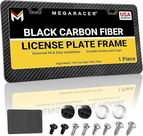 Miniatura 10 de Mega Racer Marco de matrícula de metal negro  2 agujeros delgados delanteros o traseros de aluminio negro con tornillos de acero inoxidable y tapas