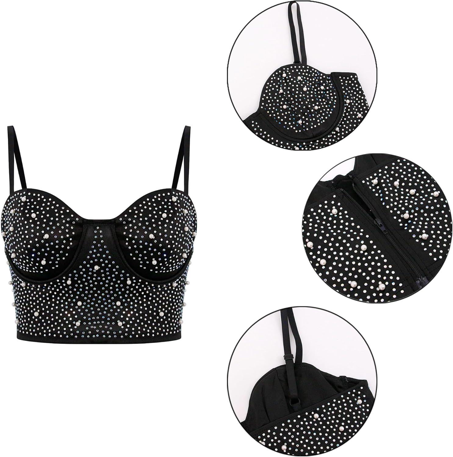 TYNORA Women's Sparkly Rhinestone Fringe Crop Top Sexy Halter V Neck Tassel Camisole Tank Clubwear - Image 6