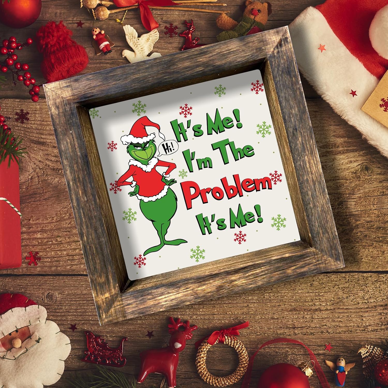Denylo pro Christmas wooden Decorations Funny Christmas Wood Sign Holiday Cute Holiday Prints Photo Frame Gifts for Table Wall Decor, Vintage Tiered Tray, Xmas Party Decor Supplies image 4