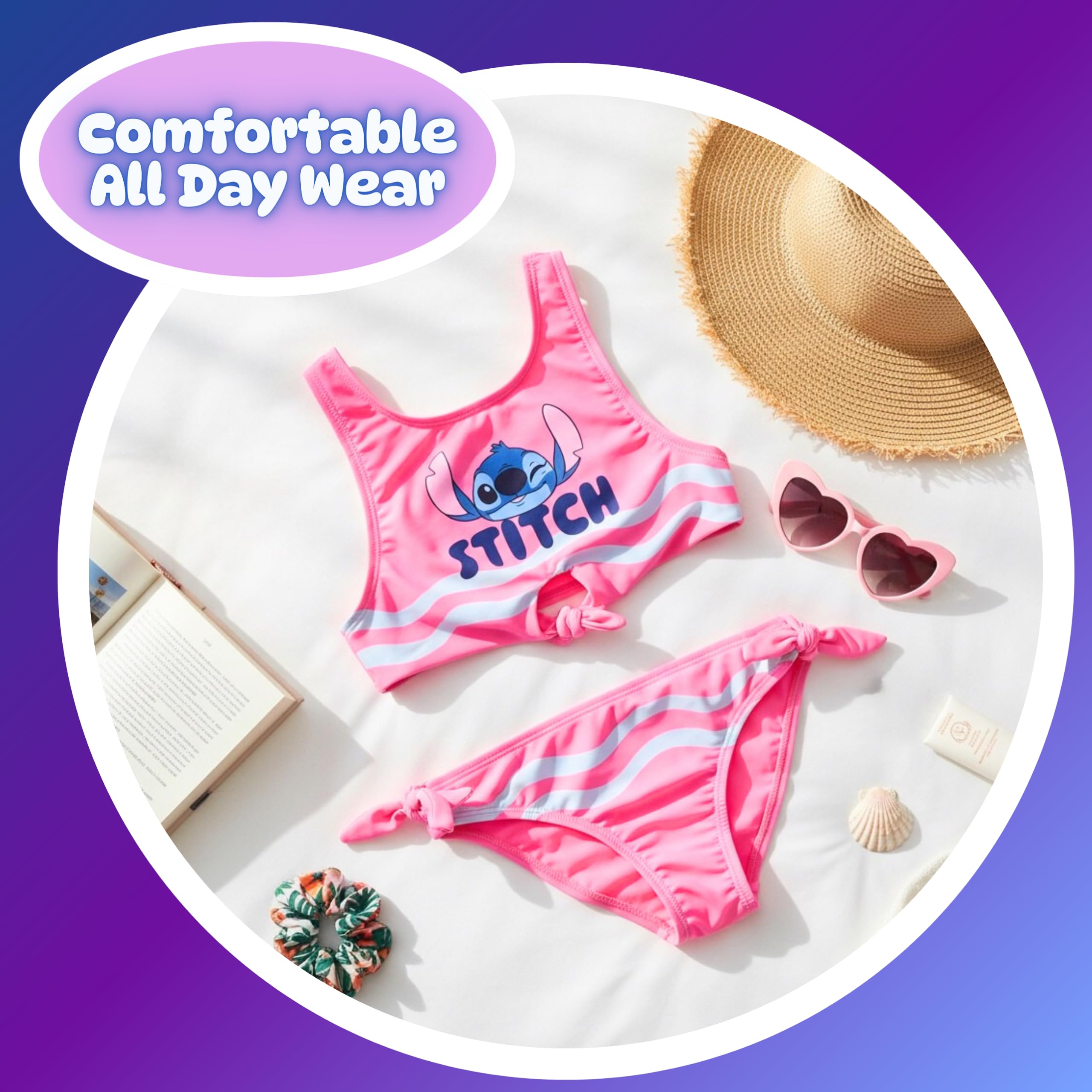 Disney Stitch Bikini para Niña, Diseño Lazos Bañador de Dos Piezas Verano Infantil, Tallas 6 a 12 Años