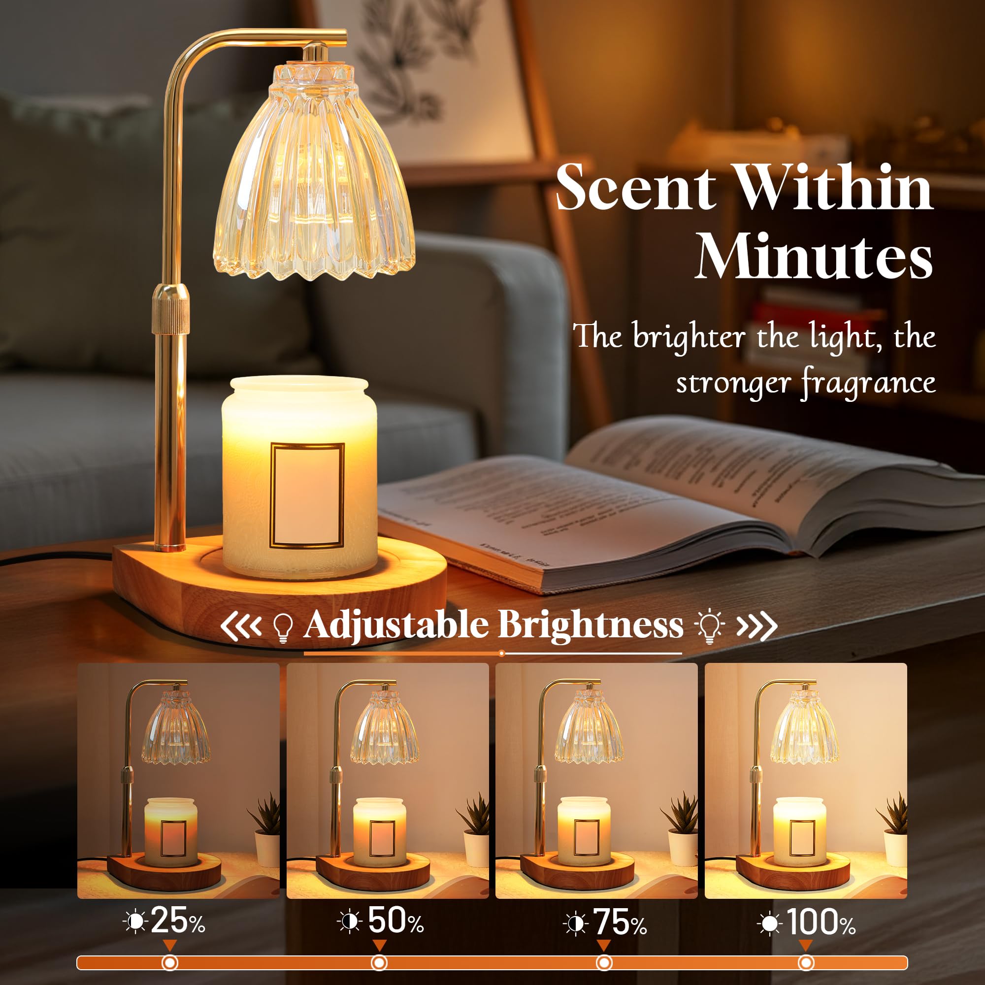 Candle Warmer Lamp With Dimmable Timer - Top-Down Melter For Jar Candles, 2 Bulbs Included (Amber) - View #3