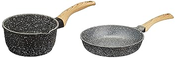 Amazon Brand - Solimo Die Cast Aluminium Non Stick Sauce Pan (17cm, 5 Layer Coating) and Amazon Brand - Solimo Die Cast Aluminium Non Stick deep Frying Pan (24cm, 5 Layer Coating)