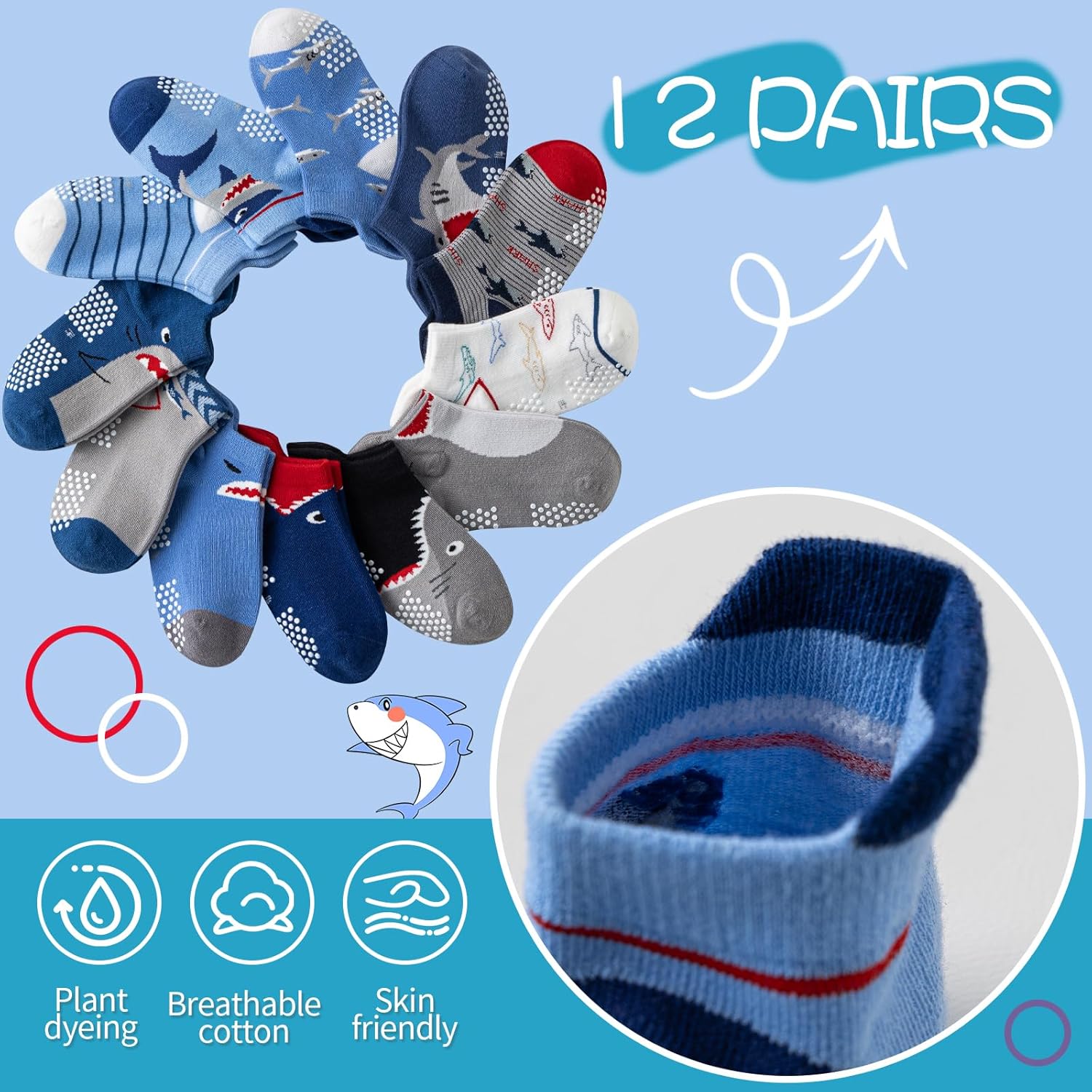 Baby Girls Boys Toddlers Kids Grips Socks 12 Pairs Non Slip Anti Skid Ankle No Show Funny Cotton Socks with Grippers - Image 5