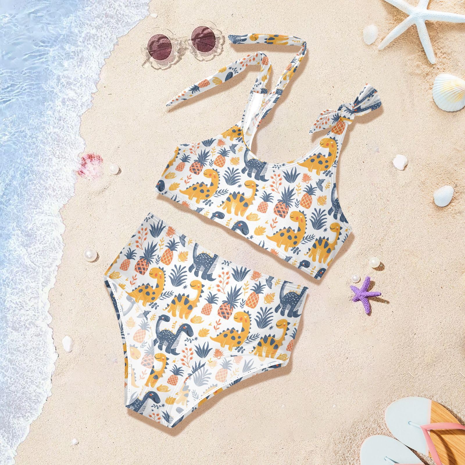 Pineapple Dinosaur Girls 2-Piece Tankini Swimsuit, Girls Bikini Swimsuits Summer Beach Bathing Suit Set, 3T