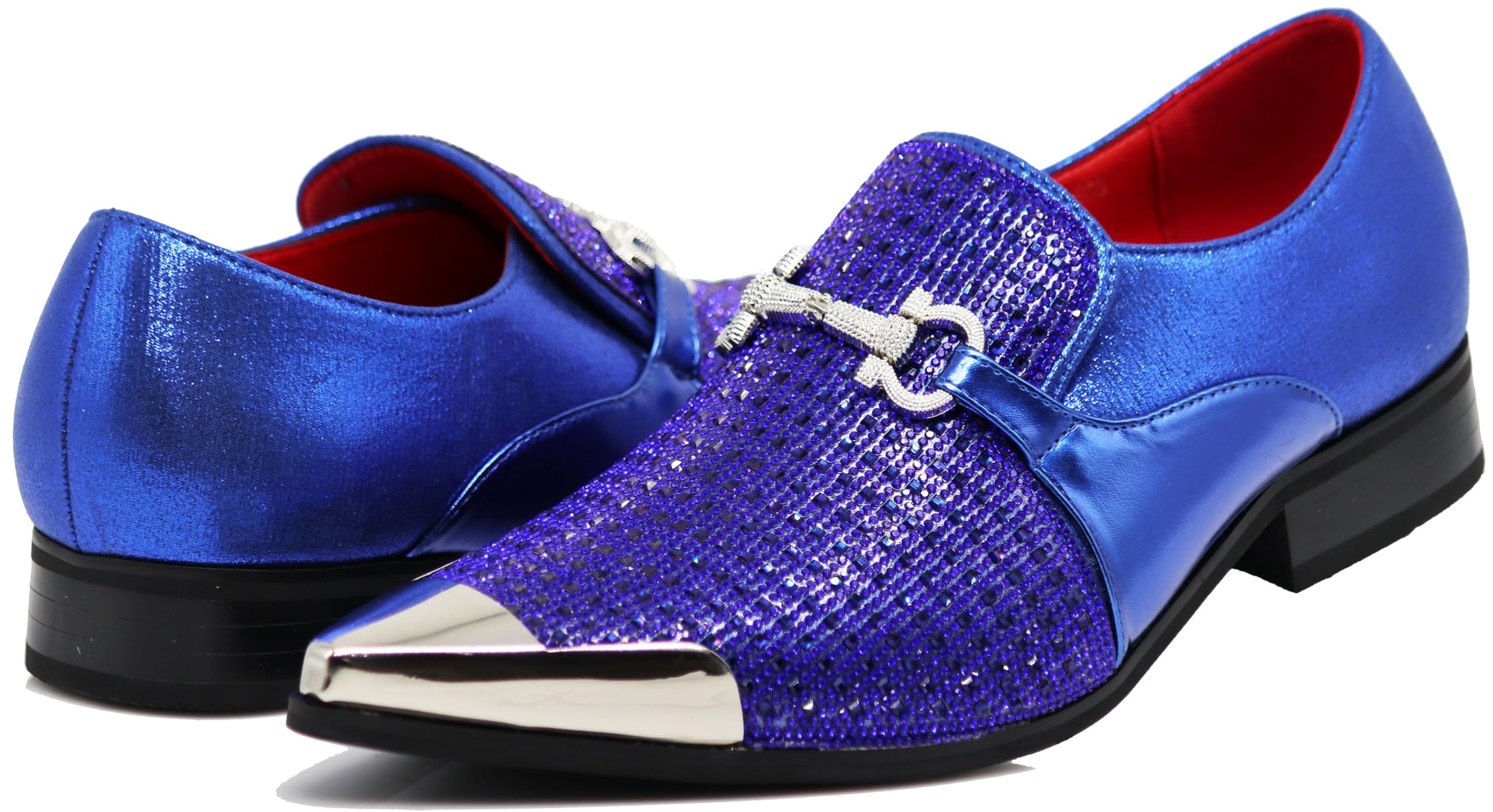 Enzo Romeo Crisino Men Rhinestone Chrome Toe Suede Pointy Buckle Dress Loafer Slip On Shoes