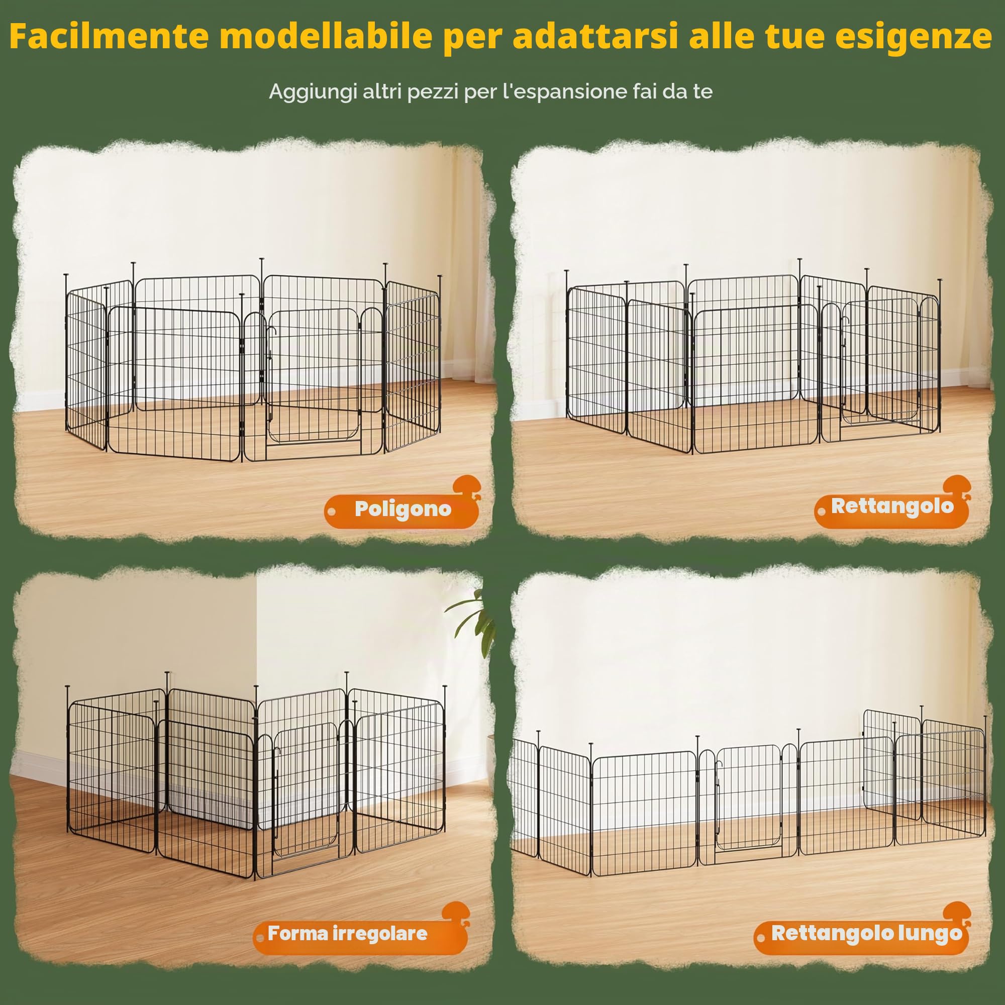 Yaheetech Recinto per Animali Domestici, 8 Pannelli Altezza 60 cm, Pieghevole con Porta per Interno ed Esterno, in Acciaio, per Cani, Cuccioli, Gatti e Conigli