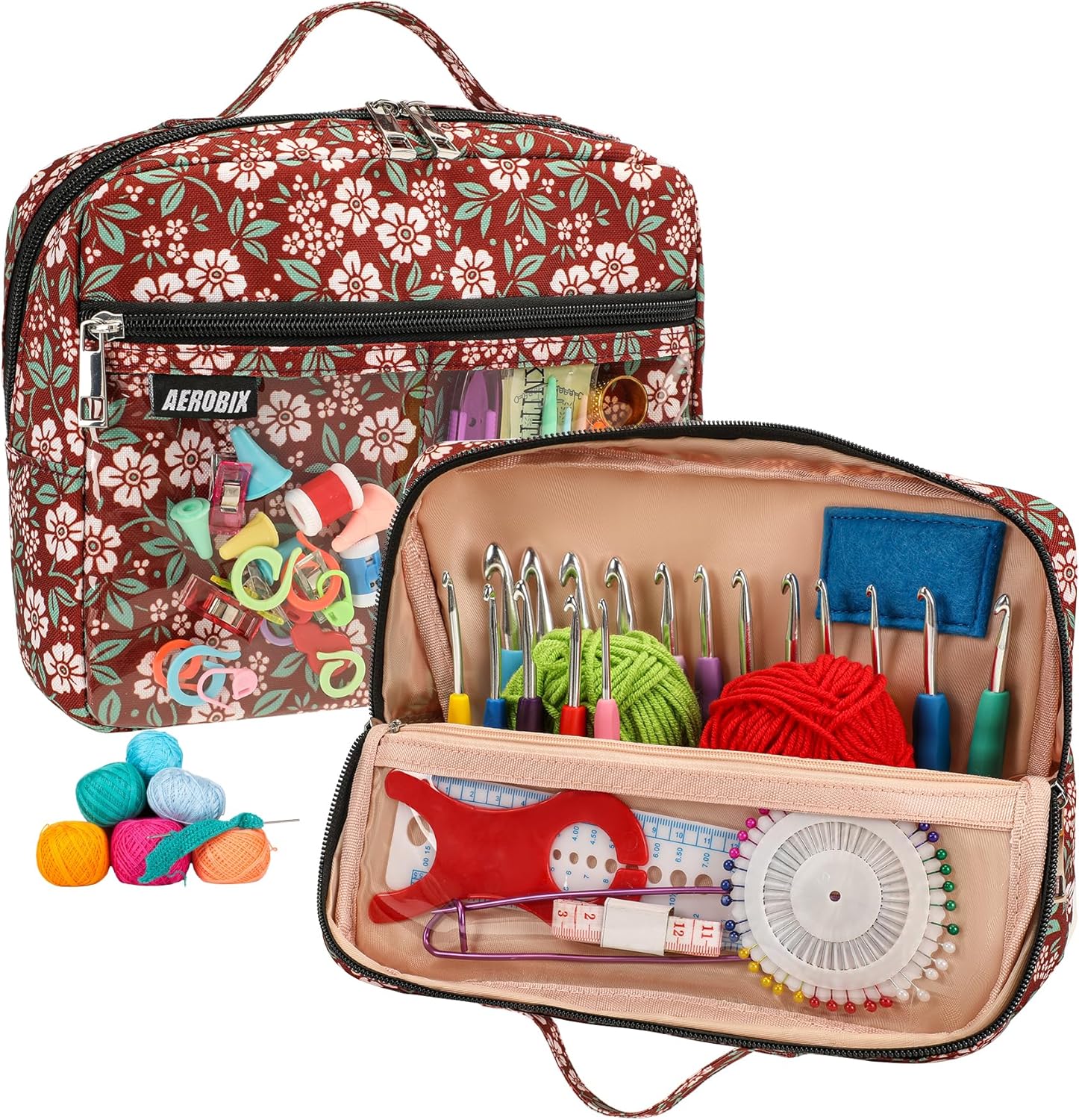 AEROBIX Dark Red Crochet Hook Case Empty Organizer Utility