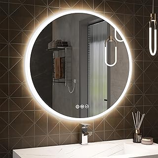 S·BAGNO 32'' Round Bathroom Mirror with Lights, LED Bathroom Vanity Wall...