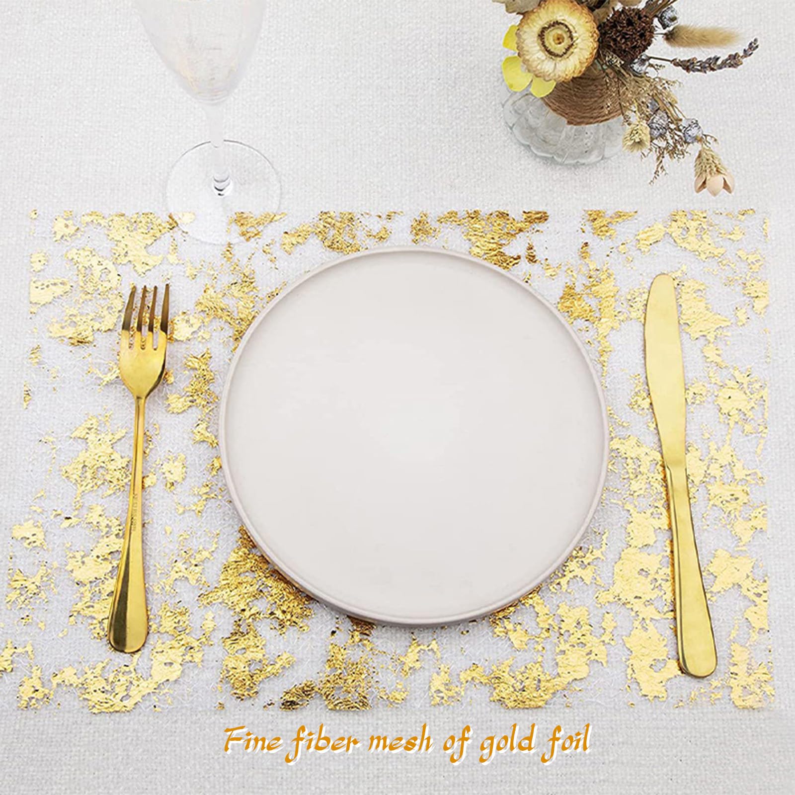 Runner da Tavolo in Rete con Foglia Oro, Runner Natalizio, Runner da Tavola in Rete,Riutilizzabile,per Compleanni, Ritiri, Battesimi,Celebrazioni,Feste,Decorazioni (28 cm x 30 m d'oro)