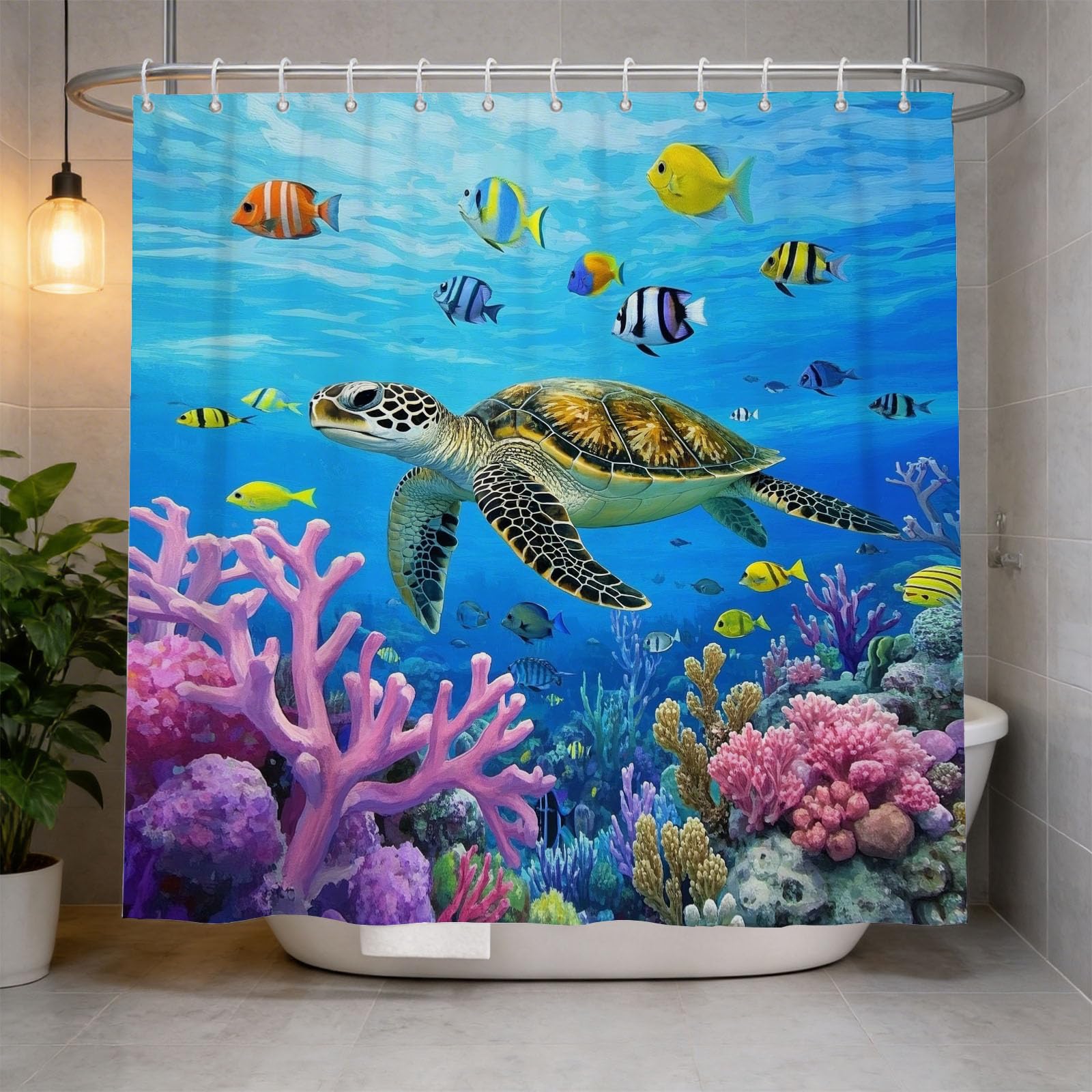 Hongduo 3D Marine Animals Shower Curtain for Stalls Bathtubs Coral Bathroom Decor Shower Curtain Set Polyester Fabric Waterproof 200x200cm/79X79 Inch with Hooks