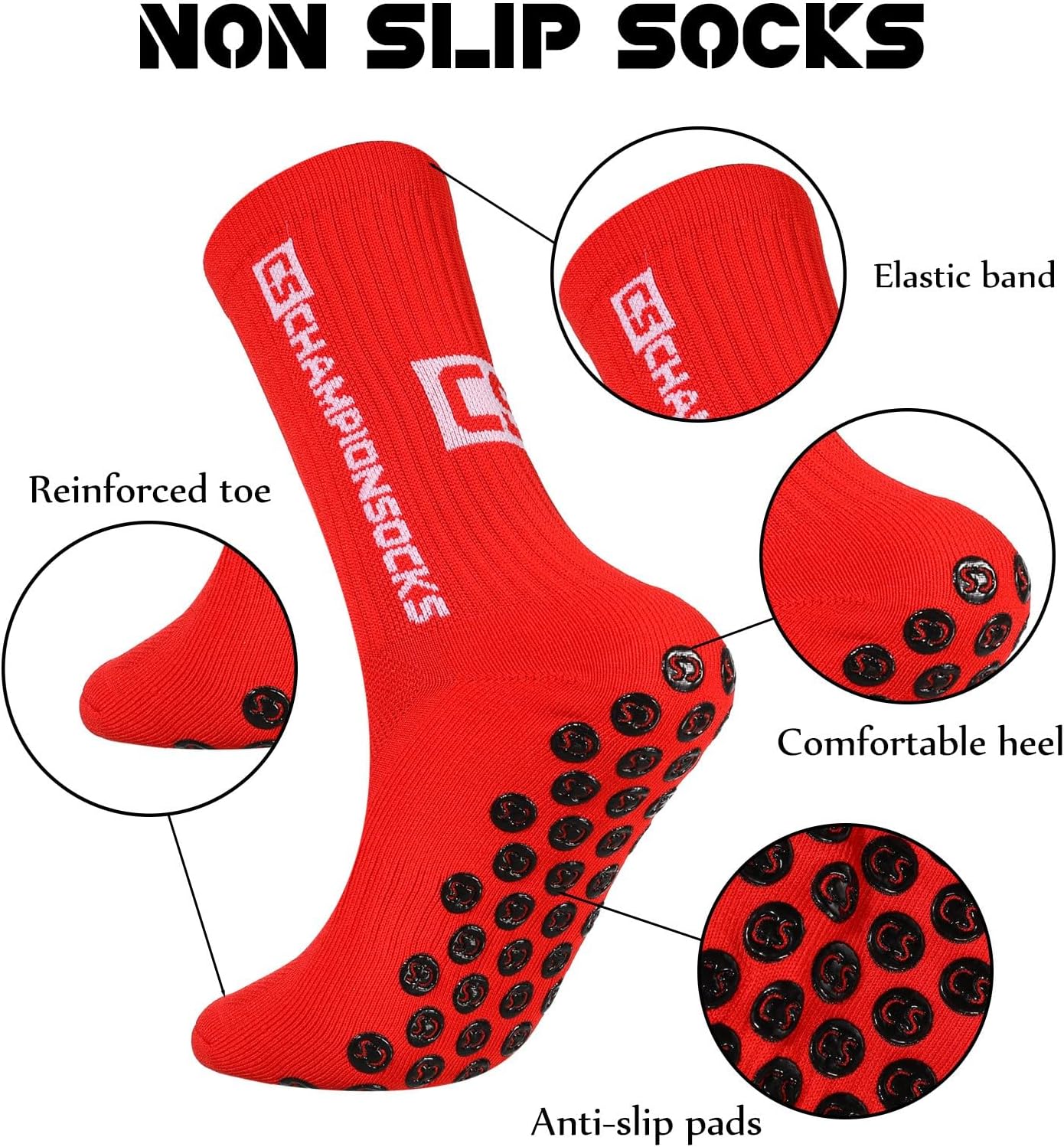 DragonflyDreams 4 Pairs Men's Socks - Anti Slip Athletic Socks for Men, Women & Kids with Grippy Pads - Image 4