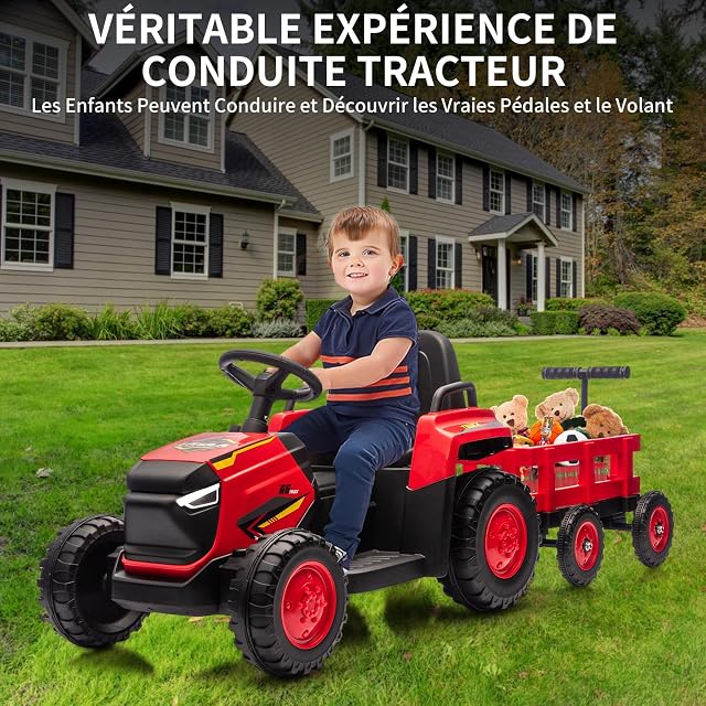 Foto 7 de 7 de 12V Kids Electric Ride-On Tractor with Removable Trailer
