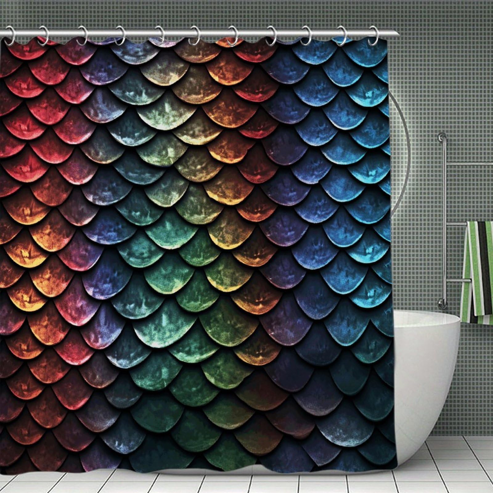 VstaDank Dragon Scale Shower Curtain Waterproof Bathroom Curtain with Hooks Luxury Weighted Bath Curtains for Bathtubs Showers Room Dividers Decorative Shower Curtains 71x71 in