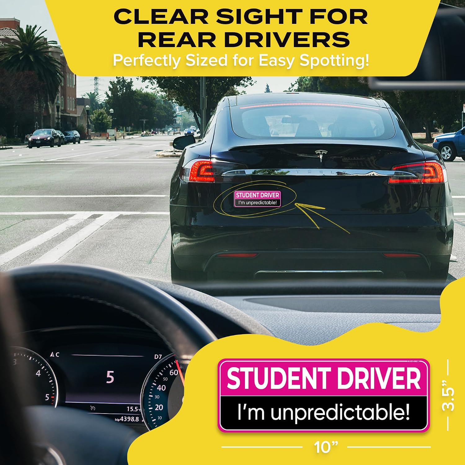 3-Pack HEY-OKEY Student Driver Magnet for Car – Metal Only (Not for Plastic/Aluminum) – Funny Pink Please Be Patient Reflective Magnetic Bumper Sticker – Removable Rookie Safety Signs – 10 x 3.5 in