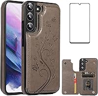 Vista 8 de Asuwish Glaxay S22 - Funda para Samsung Galaxy S22 5G con protector de pantalla de vidrio templado, soporte de cuero con tarjetero, doble cierre