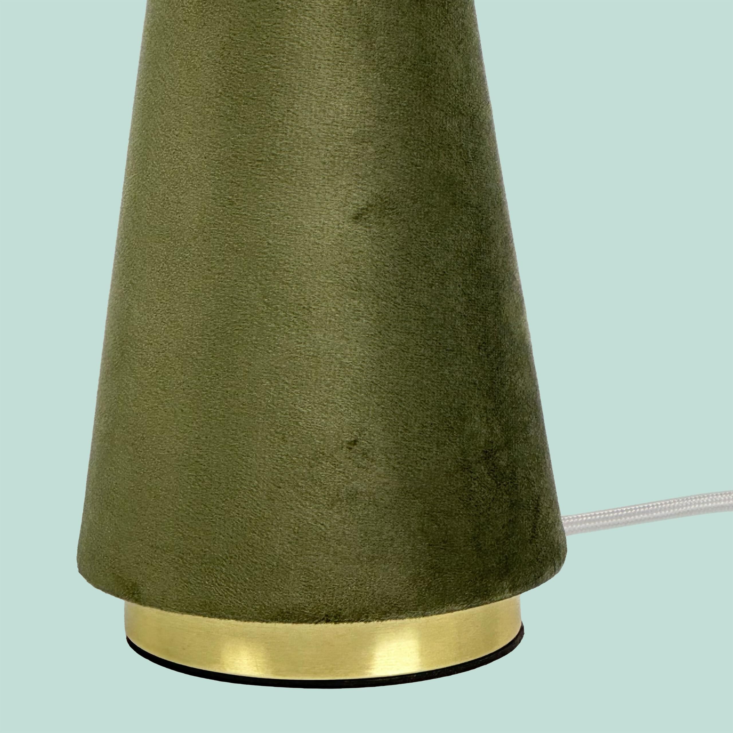 Relaxdays Tischlampe, Samtschirm & Metallfuß, E14, HxD: 47 x 30 cm, Nachttischlampe mit Kabel, Schlafzimmer, Olive/Gold