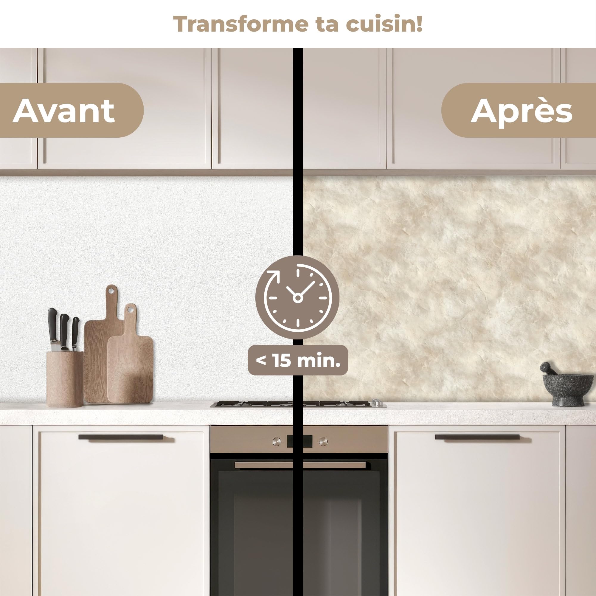 KitchenYeah© Credence Cuisine Adhesive 60x200 cm Protege Mur Revetement Mural Adhesif Parement Interieur À Coller Plaque Plastique Rigide Beige - Structure en relief - Pierre naturelle