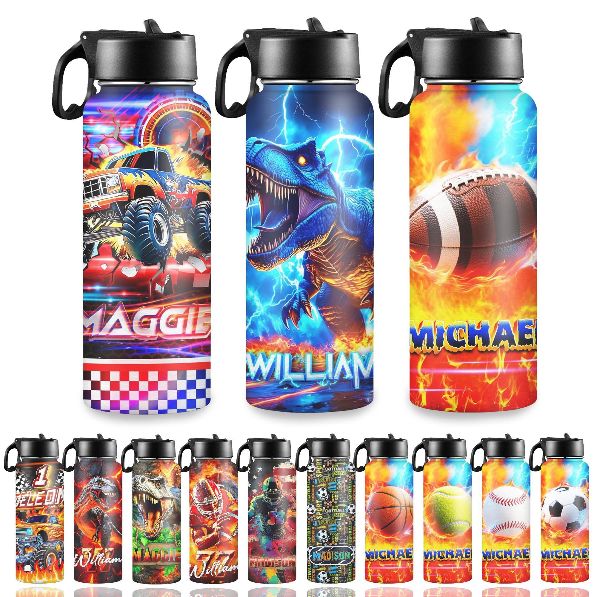 Personalized Water Bottle for Boys for School Customized Kids Insulated Bottle with Name Picture Stainless Steel Thermo with