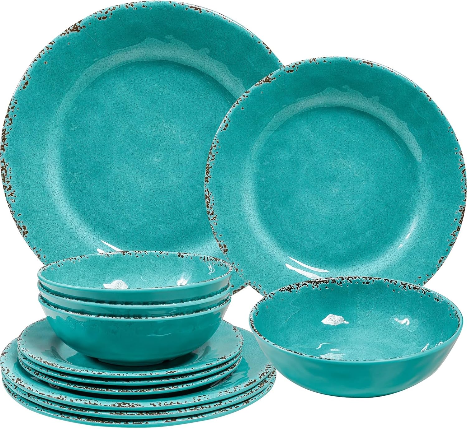 Farmhouse Melamine Plates and Bowls Set, Set of 4 BPA Free 100% Melamine 12 Piece Vintage Dishes Dinnerware Sets,Dishwasher Safe, Teal Farmhouse Melamine Plates and Bowls Set, Set of 4 BPA Free 100% Melamine 12 Piece Vintage Dishes Dinnerware Sets,Dishwasher Safe, Teal