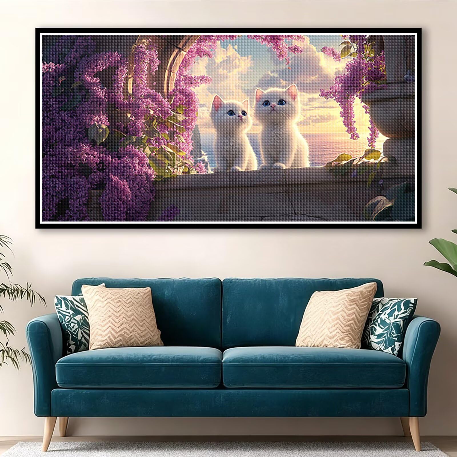Diamond Painting Adultos Flor Pintura Diamante, Gato Diamond Painting 5D Completo, DIY Cuadrado Cristal Bordado Punto de Cruz Cuadros de Diamantes para Decoracion Hogar, Regalo Mujer 160x80cm 0J-744