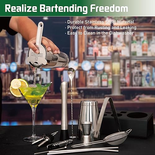 Miniatura 5 de JWJIUEJIU Juego de coctelera, 15 piezas Boston Shaker Barman Kit de Barman Kit de Barman de Acero Inoxidable, Kit de Barman Profesional Juego de
