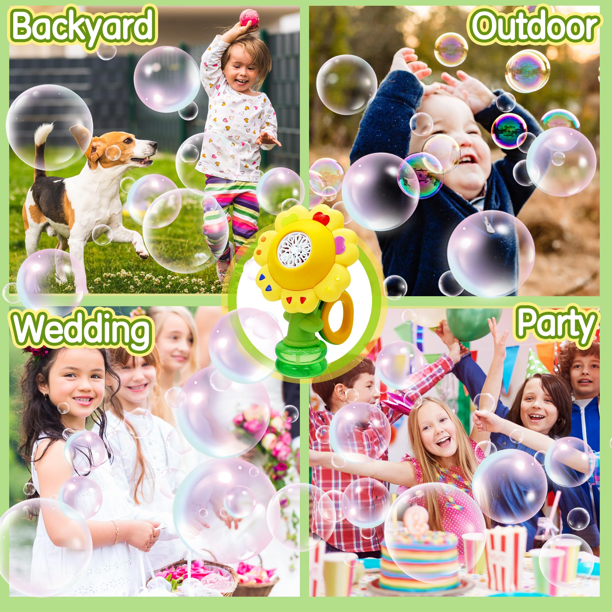 Máquina de Burbujas Florales, Máquina Automática de Burbuja con Luz, Bubble Blower con Concentrado de Burbujas y Batería Recargable, Juguete para 3-8 Años Niño Fiesta Cumpleaños al Aire Libre Regalo