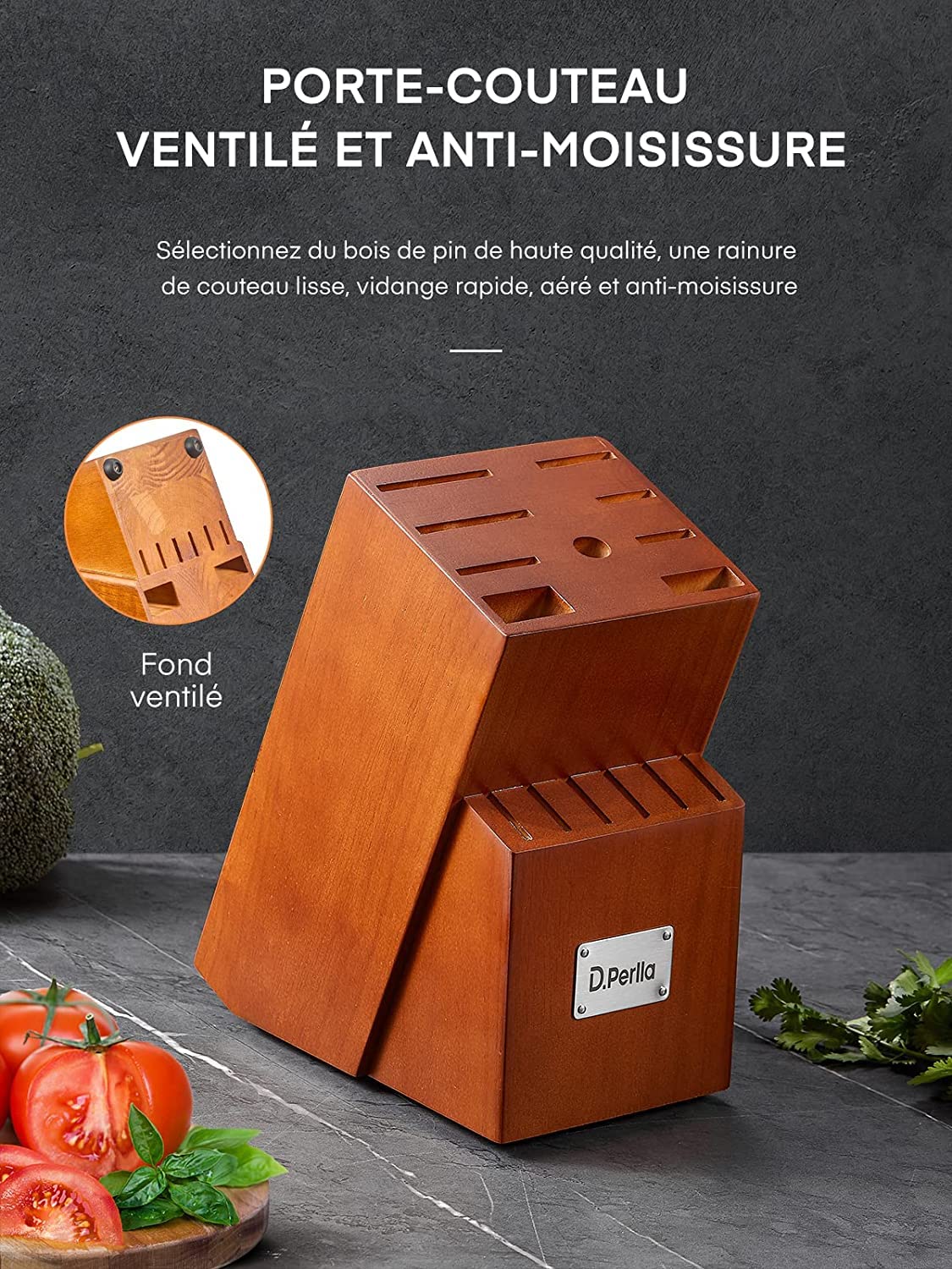 D.Perlla Couteau de Cuisines, 16 Pièces Ensemble Set Couteaux de Cuisine en Acier Inoxydable avec Bloc en Bois, Bloc de Couteaux pour la Cuisine