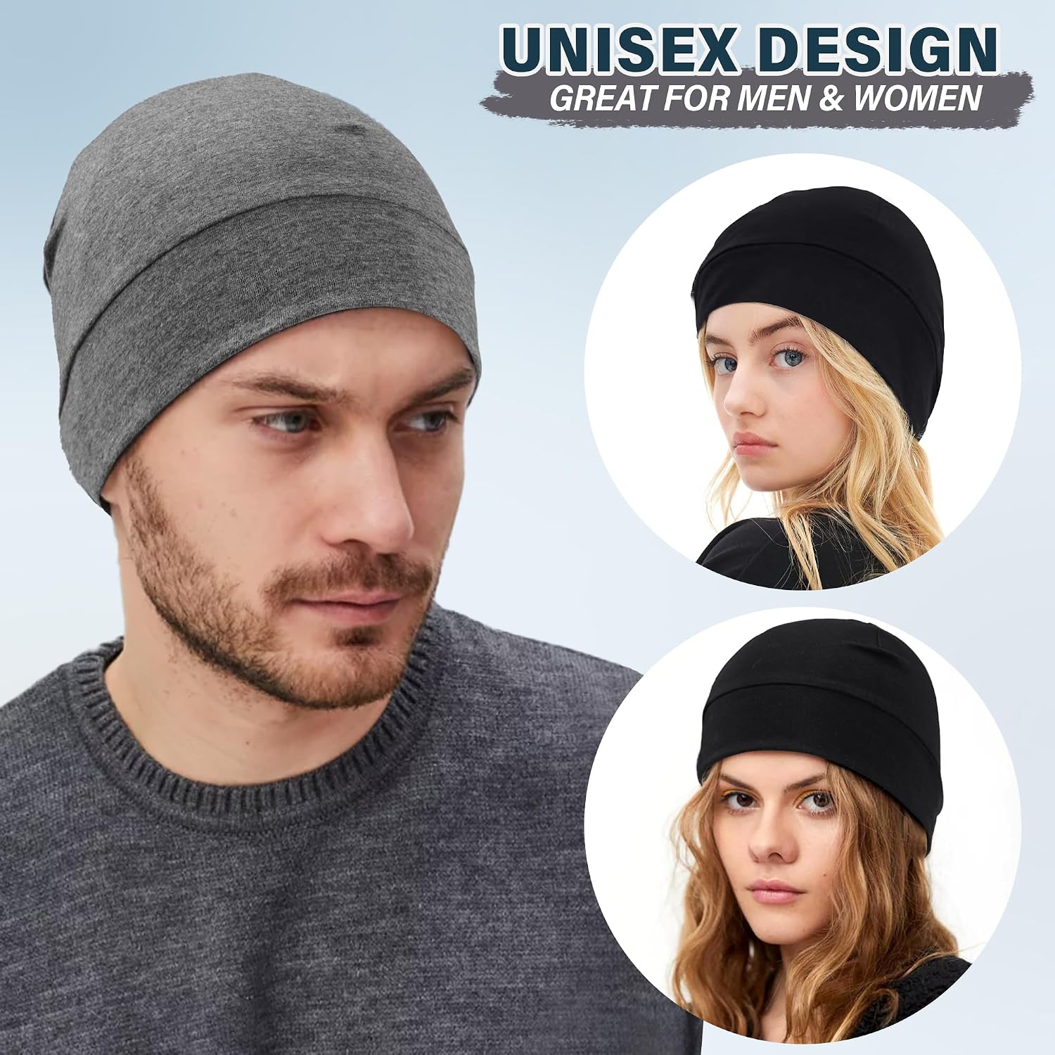 Qearl 3 PCS Cotton Skull Caps,Lightweight Beanie Sleep Hats Sweat Wicking Cycling Running Hat Helmet Liner for Men Women Multicolor