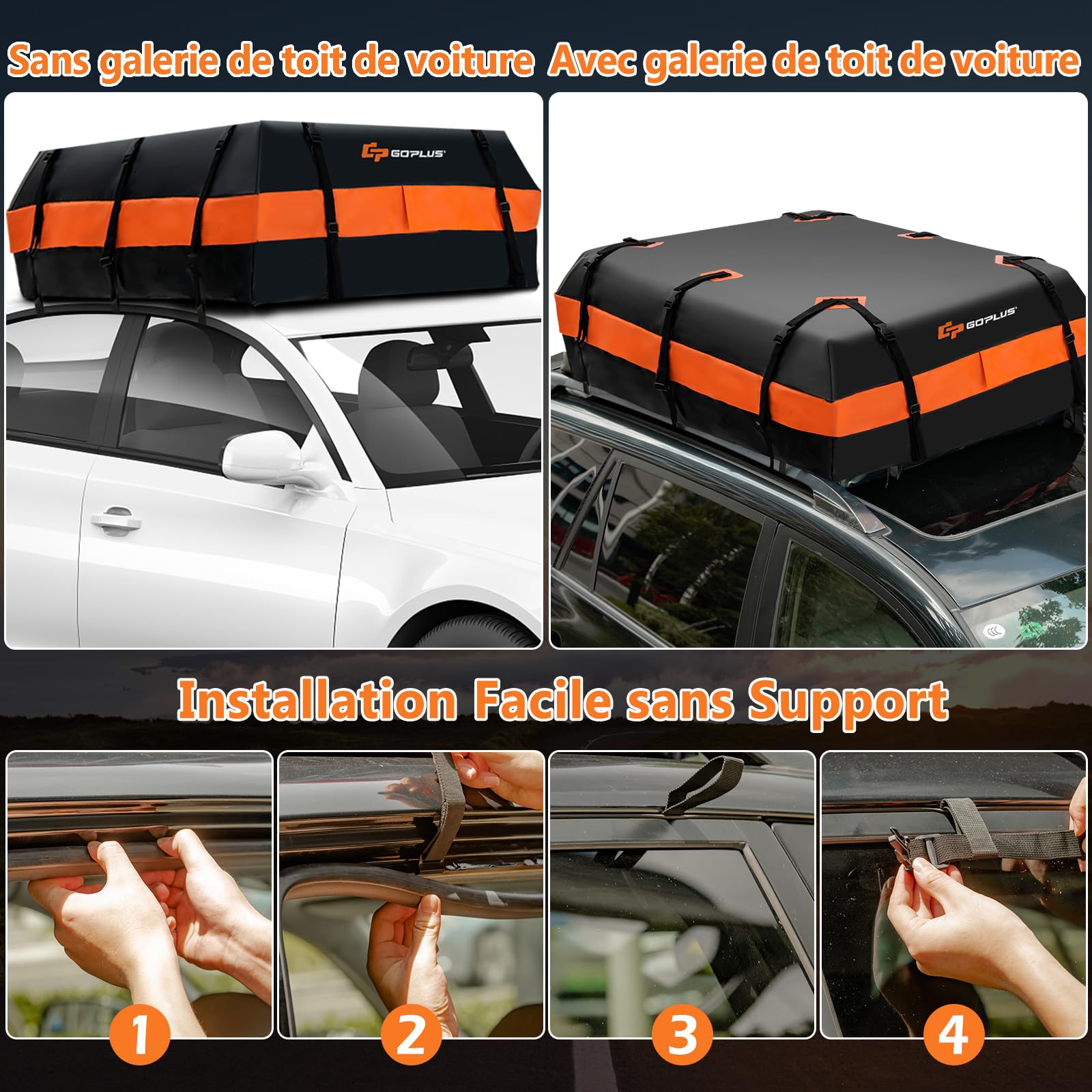 GOPLUS Sac de Toit de Voiture de 21 Pieds Cubes, Sac de Transport Étanche sur Le Toit avec 10 Sangles Renforcées, 6 Crochets de Porte, Tapis Antidérapant et Sac de Rangement, pour Tous Les véhicules