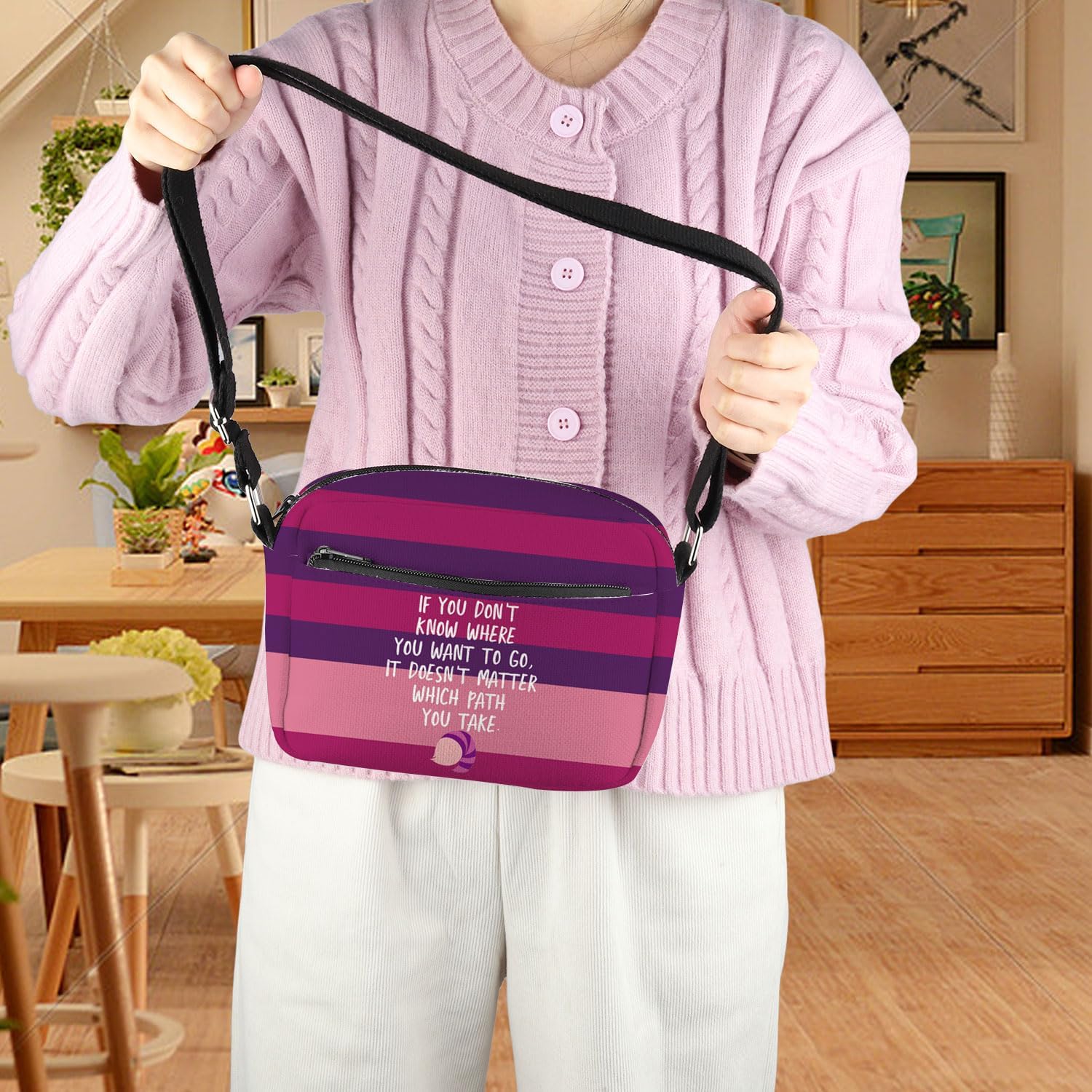 BDPWSS Cheshire Crossbody Bag Fairy Tales Fan Gift Alice Lover Smiling Cat Gift Alice Wonderland Fan Messenger Bag