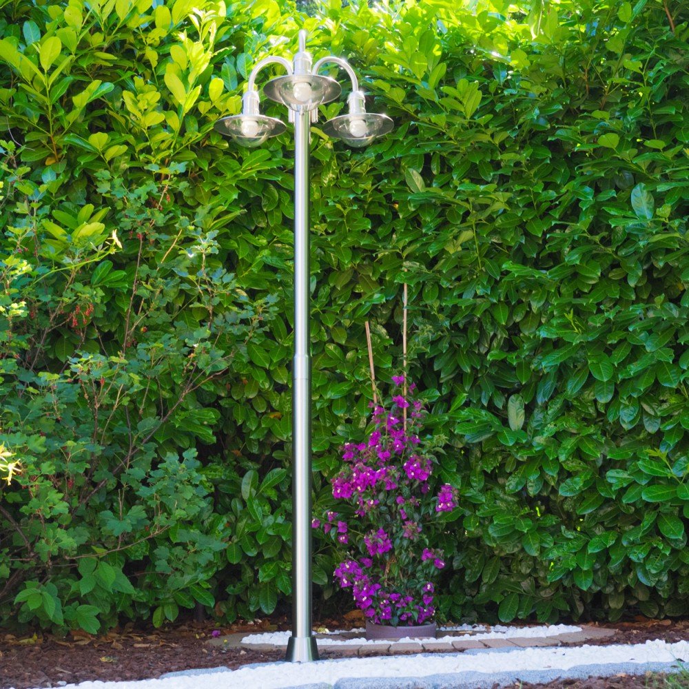 HOFSTEIN Kandelaber Elima Außenwegeleuchte Metall Glas Edelstahl Klar 200 cm 3xE27 IP44 Wegeleuchte modern Garten Außenbereich