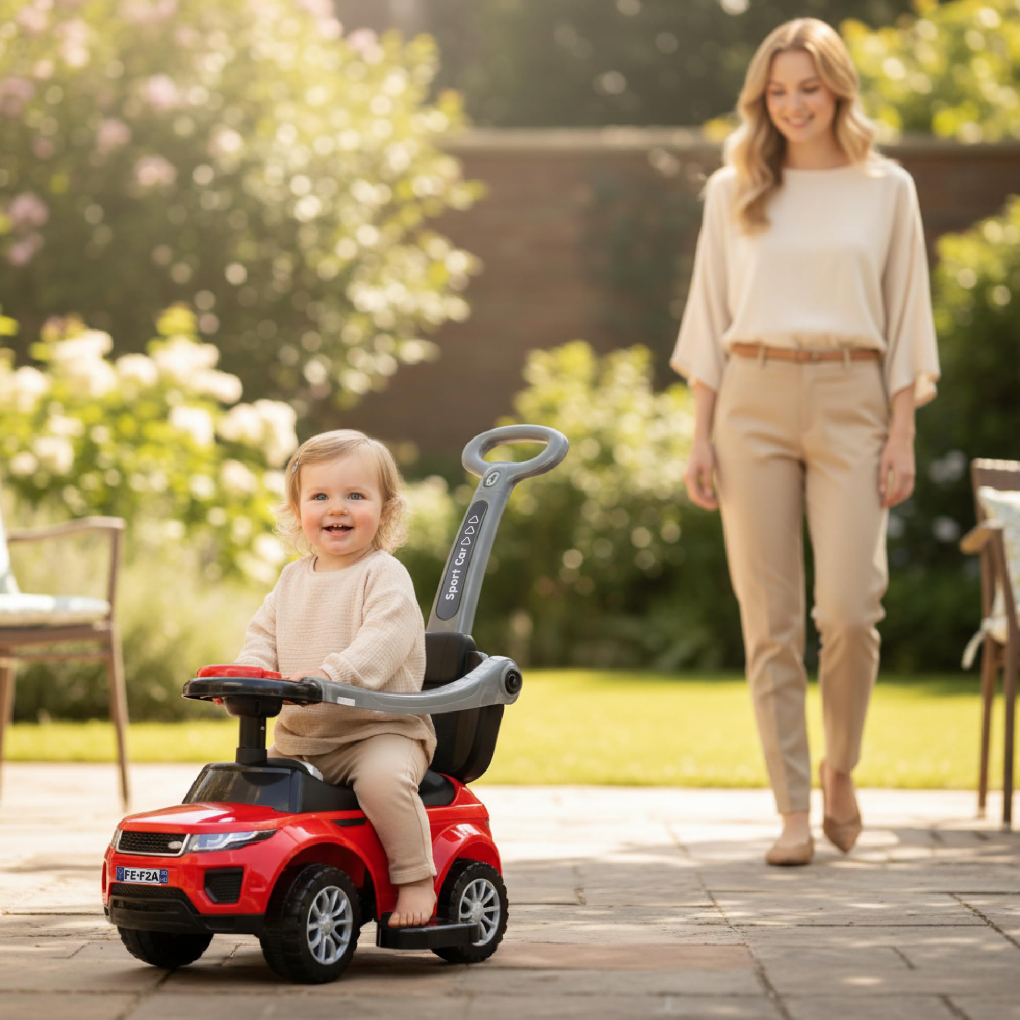 Auto a spinta per bambini 4in1, scivolo a partire da 1 anni, con clacson e musica, spazio per riporre i bagagli sotto il sedile (Rosso)