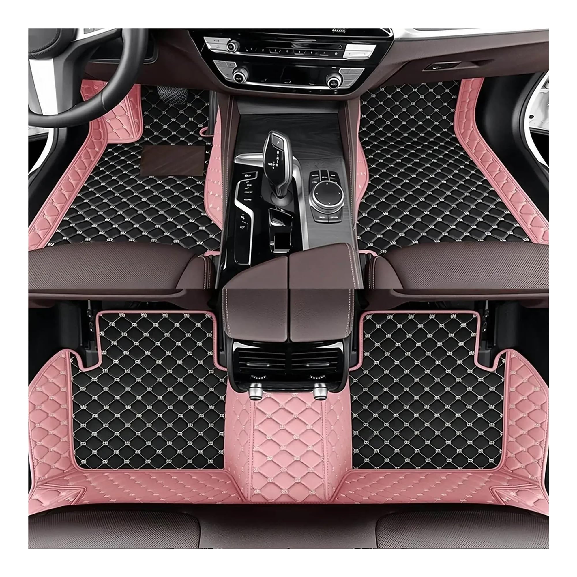 Auto Fussmatten Für Hyundai Für Genesis BH 2008-2013 Luxus-Leder-Bodenbeläge Vollständige Abdeckung Auto-Teppichabdeckung Auto-Fußmatten Fußmatten Automatten(Style 2 Pink Black)