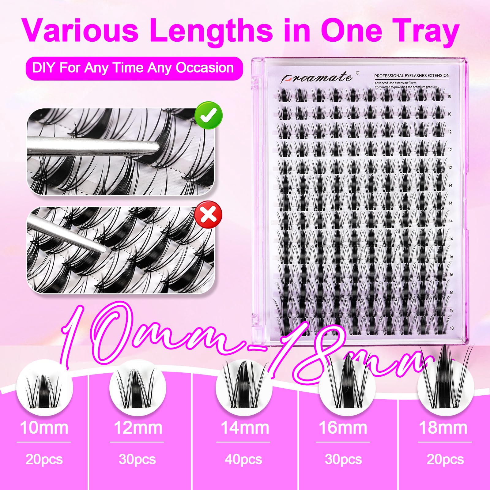 Proamate Cluster Lashes Individual Lashes DIY Eyelash Soft Natural Easy Fan Lash Individual False Lashes for Personal Use at Home (Maple) - Image 4