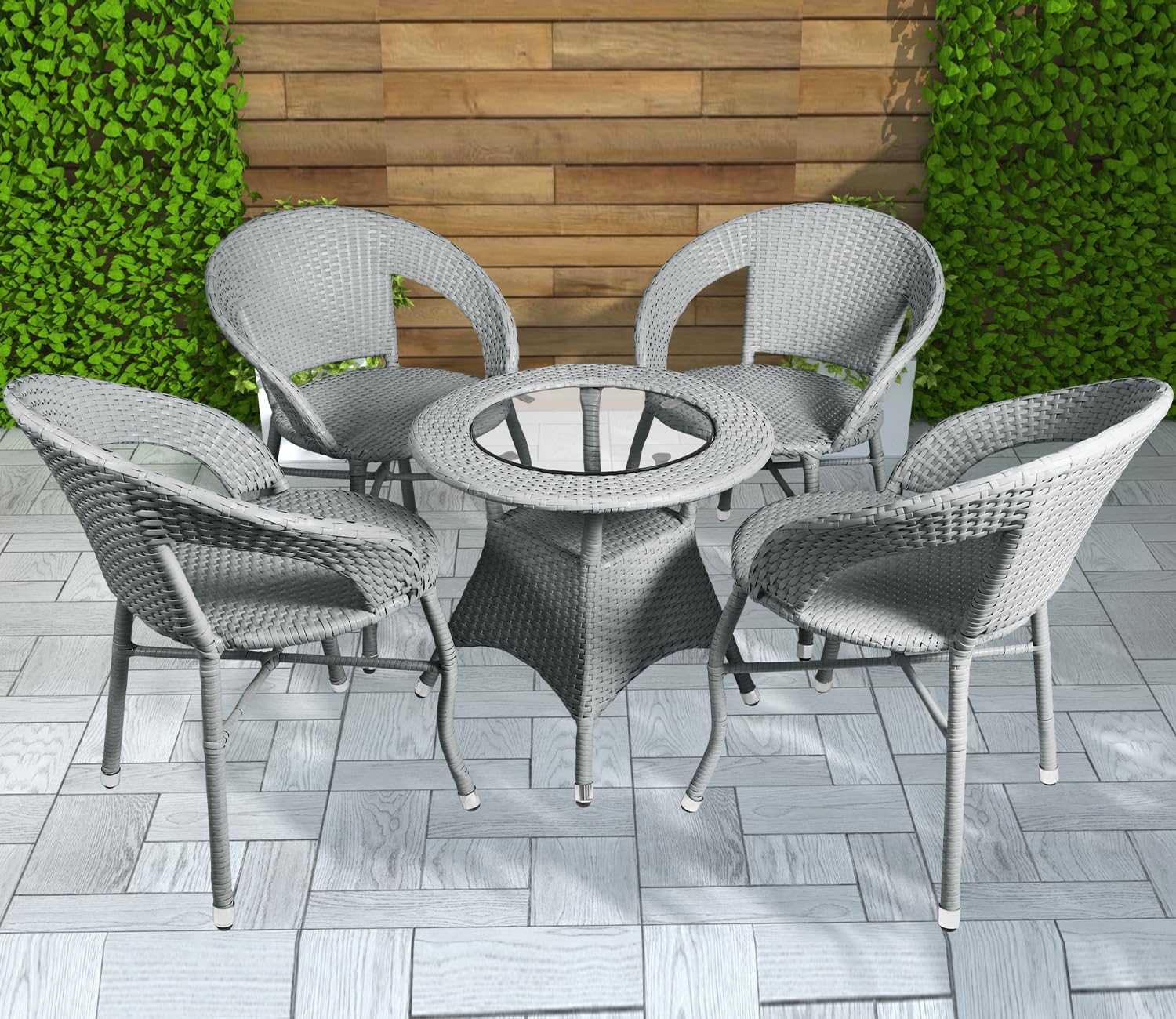 UrbanEscape Premium Designer Garden/Balcony/Terrace/Coffee/Poolside/Backyard/Lawn Patio Wicker Seating Chair and Table Set Outdoor Furniture (D-12 Grey, 4 Chairs 1 Table)-image-21