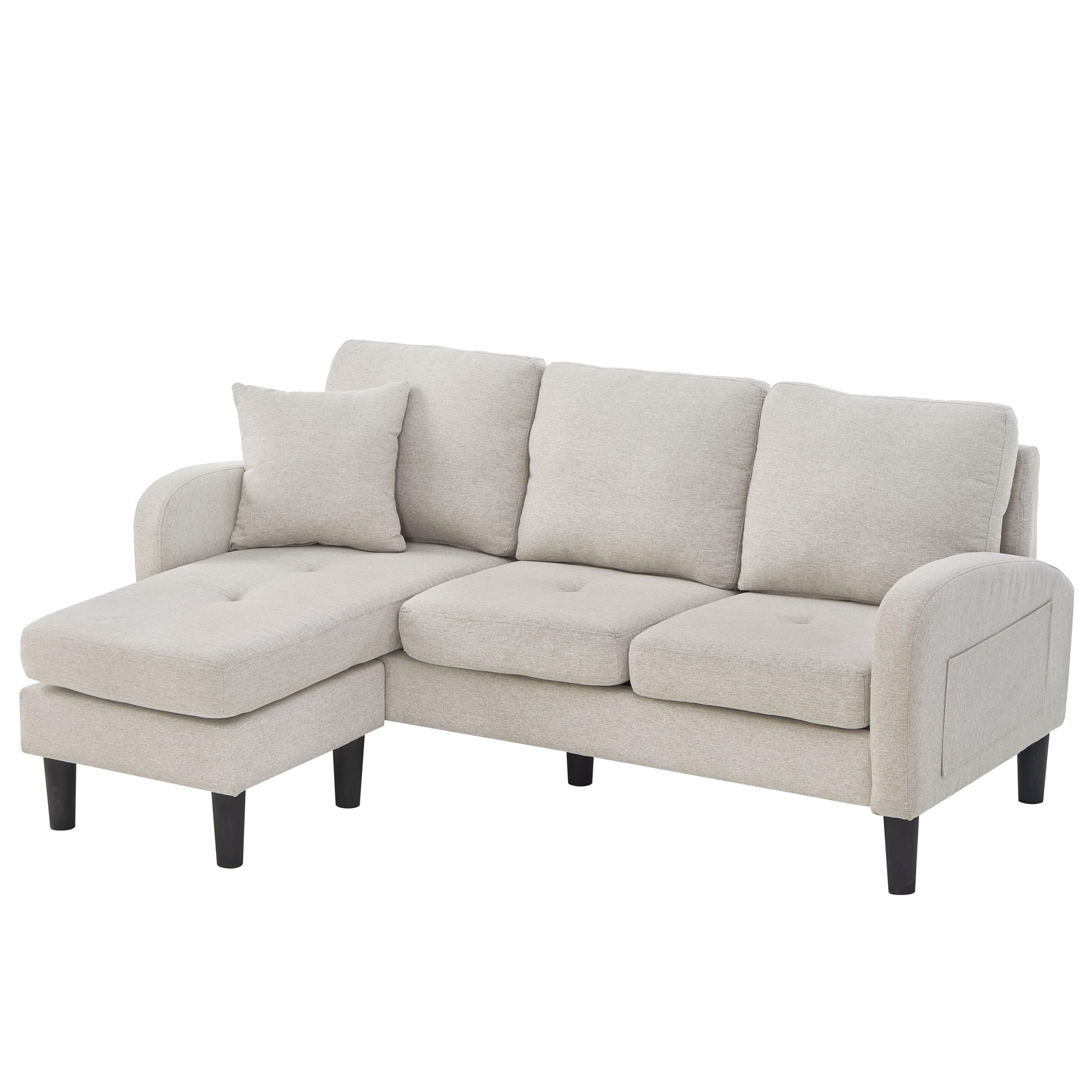 Divano ad angolo a forma di L 166x118x77 cm con chaise longue – Divano a 3 posti, tessuto di lino e cotone traspirante, gambe in plastica, design modulare, ideale per soggiorno, appartamenti e