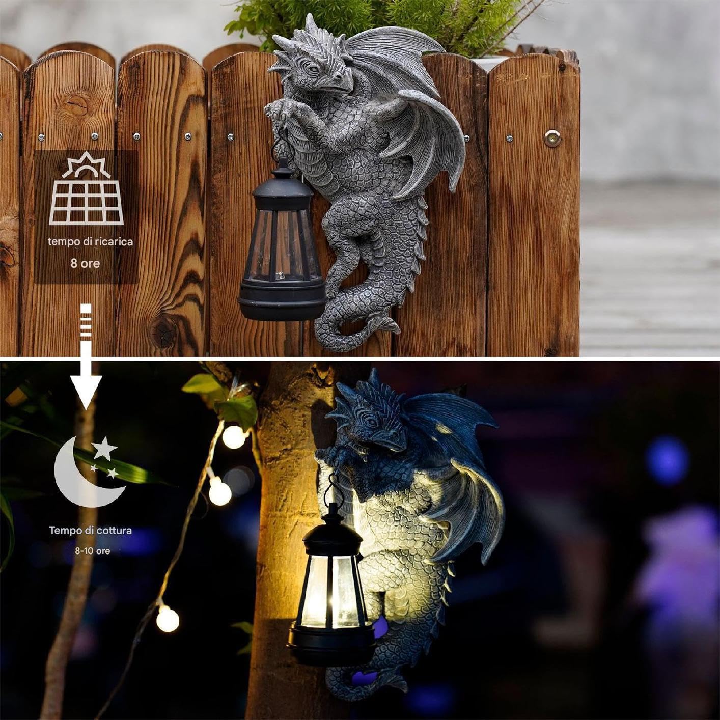 Figurina Del Drago Da Giardino - Statua Del Drago Solare | Scultura Di Draghi Unici Con Lanterna | Statue Esterne Resistenti Alle Intemperie Per Il Giardino Prato Da Patio Balcone | Regalo Di