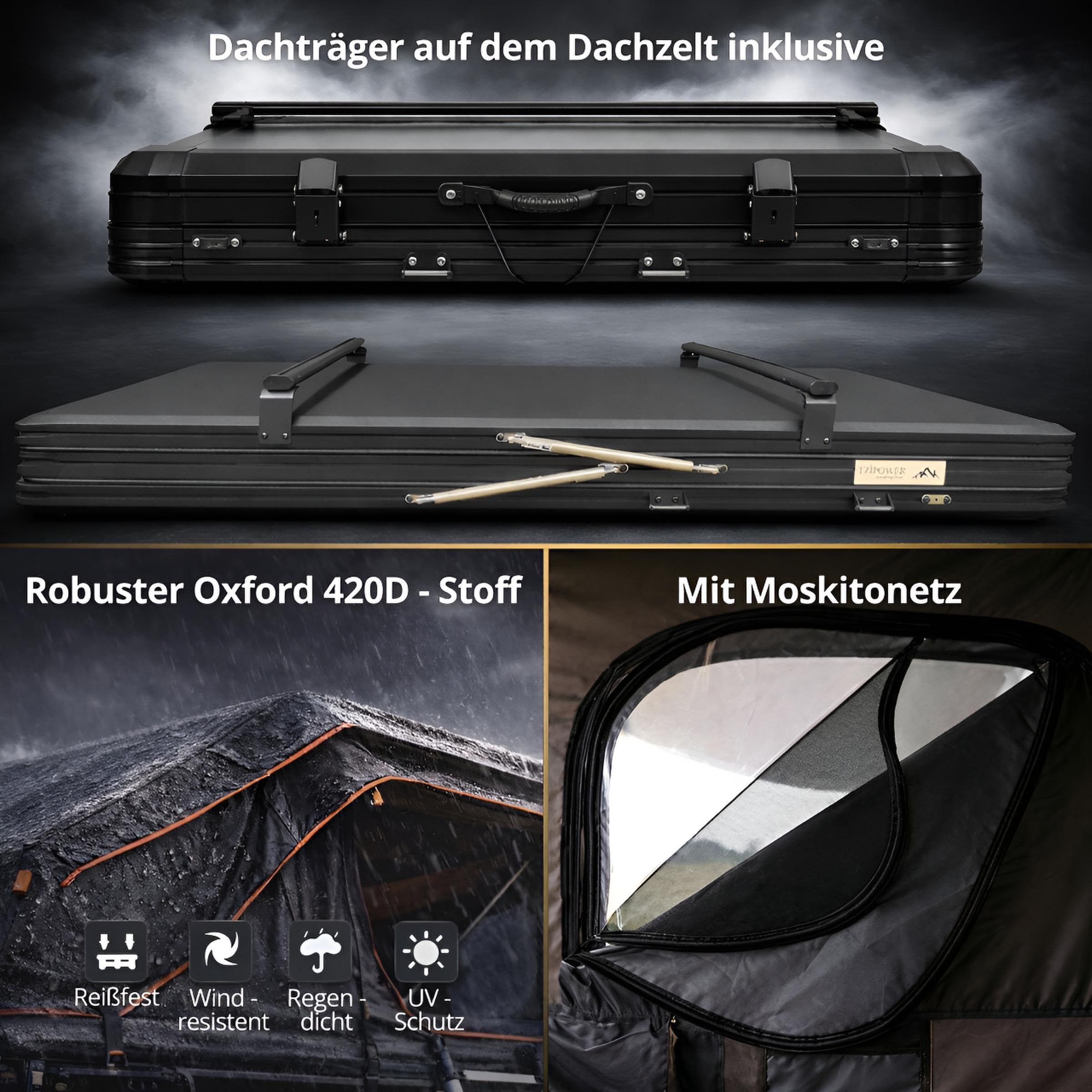 Z-Fold Dachzelt Hardcase Aluminium Autodachzelt Grau oder Khaki Zelt mit optionalem Sonnensegel