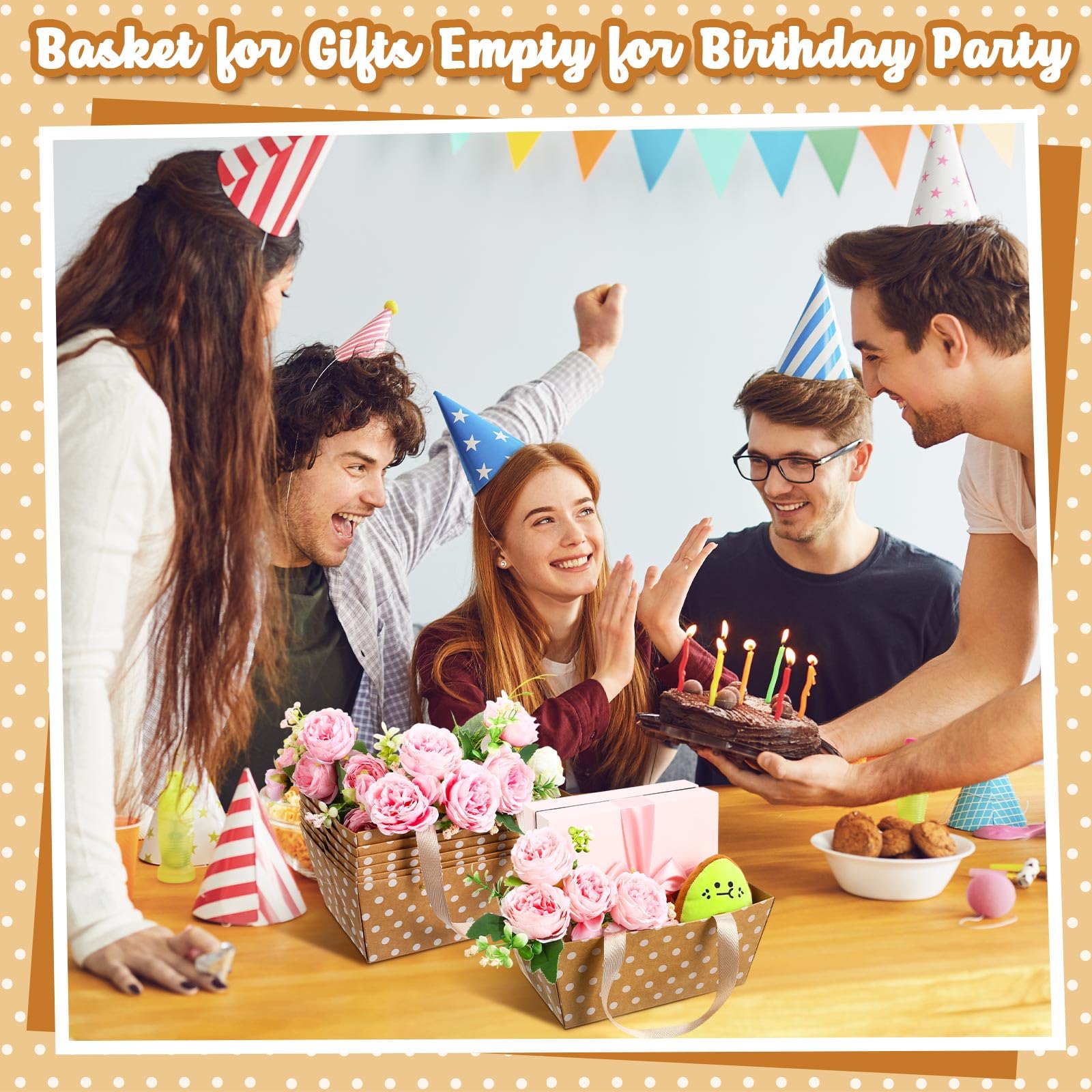 Pinkunn 48 cestas vacías para regalos de 9.8 x 6.5 pulgadas, kit de cesta de regalo para fiestas a granel con asas, pequeñas bandejas de mercado para paquetes de regalo, envoltura, boda, vacaciones,