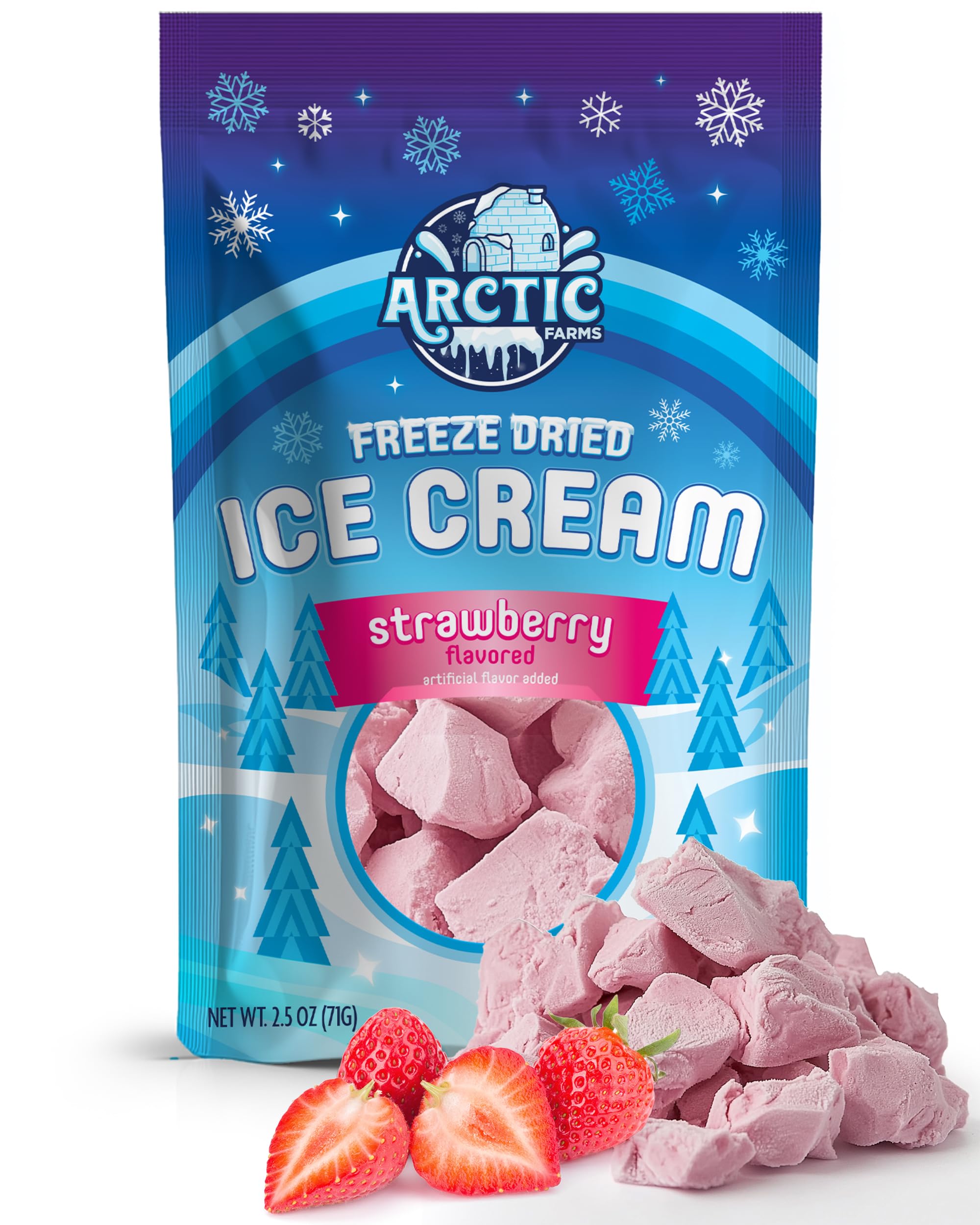 Arctic Farms Freeze Dried Ice Cream Bits Bagged and Boxed - Does Not Melt (Strawberry)