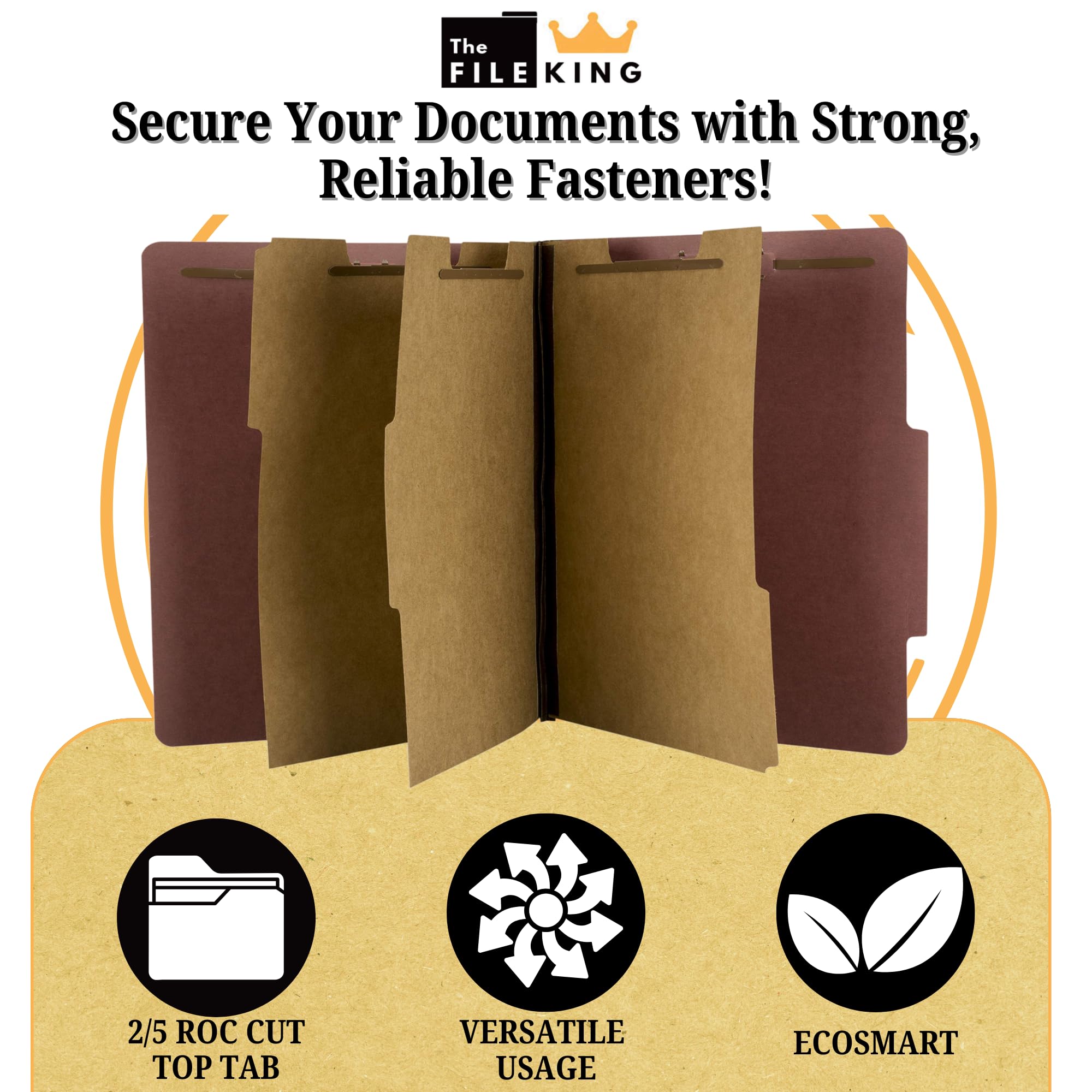 The File King - Cartella divisoria per classificazione, formato lettera, con divisori e elementi di fissaggio per schedare armadi e cassetti, confezione da 10 3 Dividers, 3" Expansion Carnelia Rosso