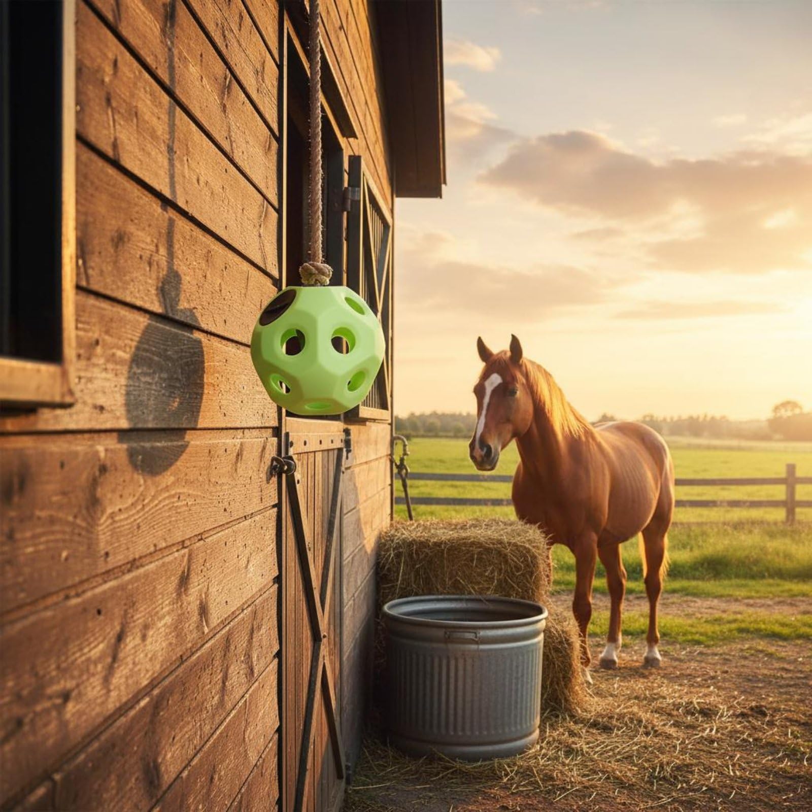 Palla Gioco Equestre Palla Fieno Animali Polietilene con Tappo Sicuro Design Multiforo per Mangime Adatta per Cavalli All’aperto E, Giallo