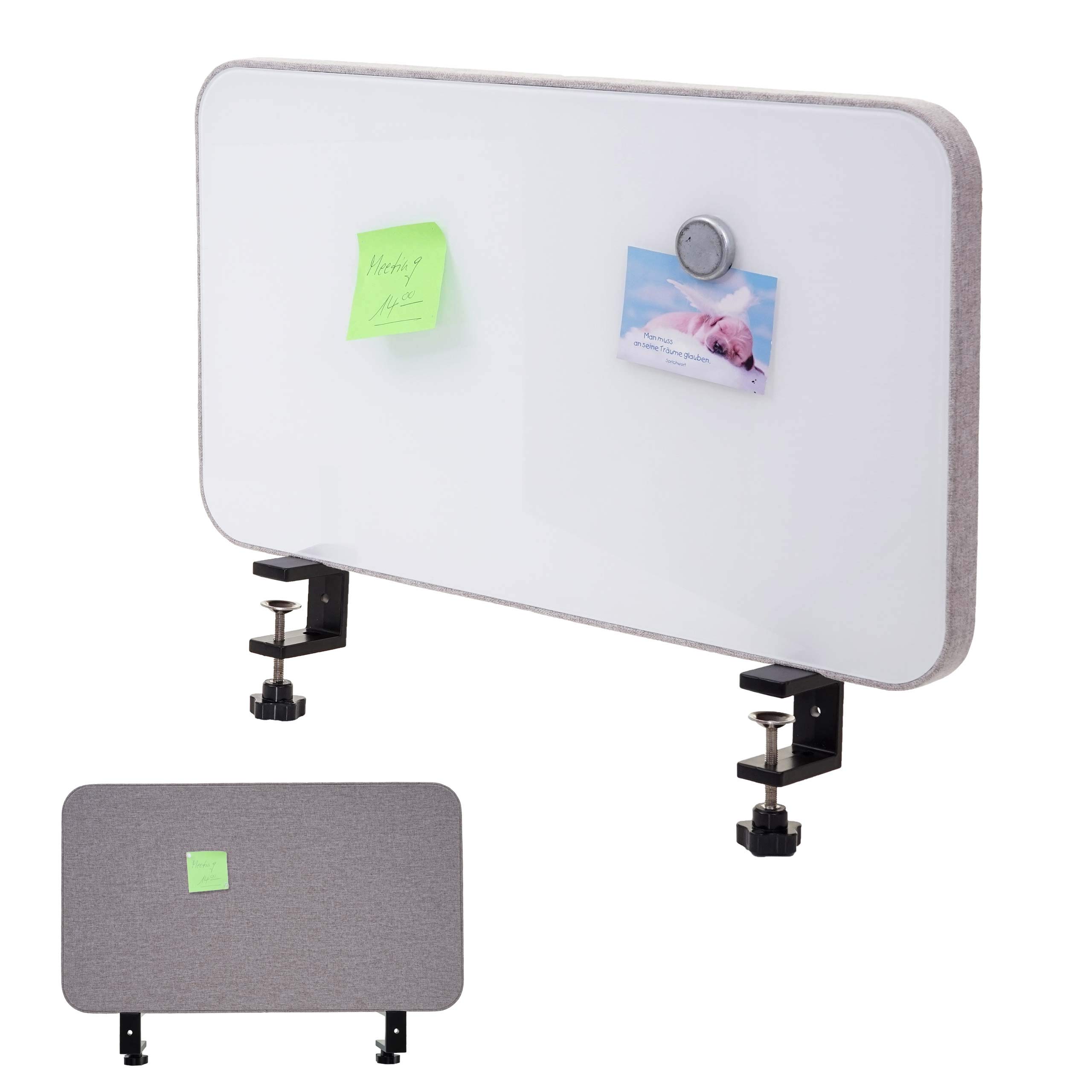 Tisch-Whiteboard HWC-G74, Büro-Sichtschutz Trennwand Schreibtisch Magnettafel Pinnwand, Stoff/Textil - 60x35cm grau